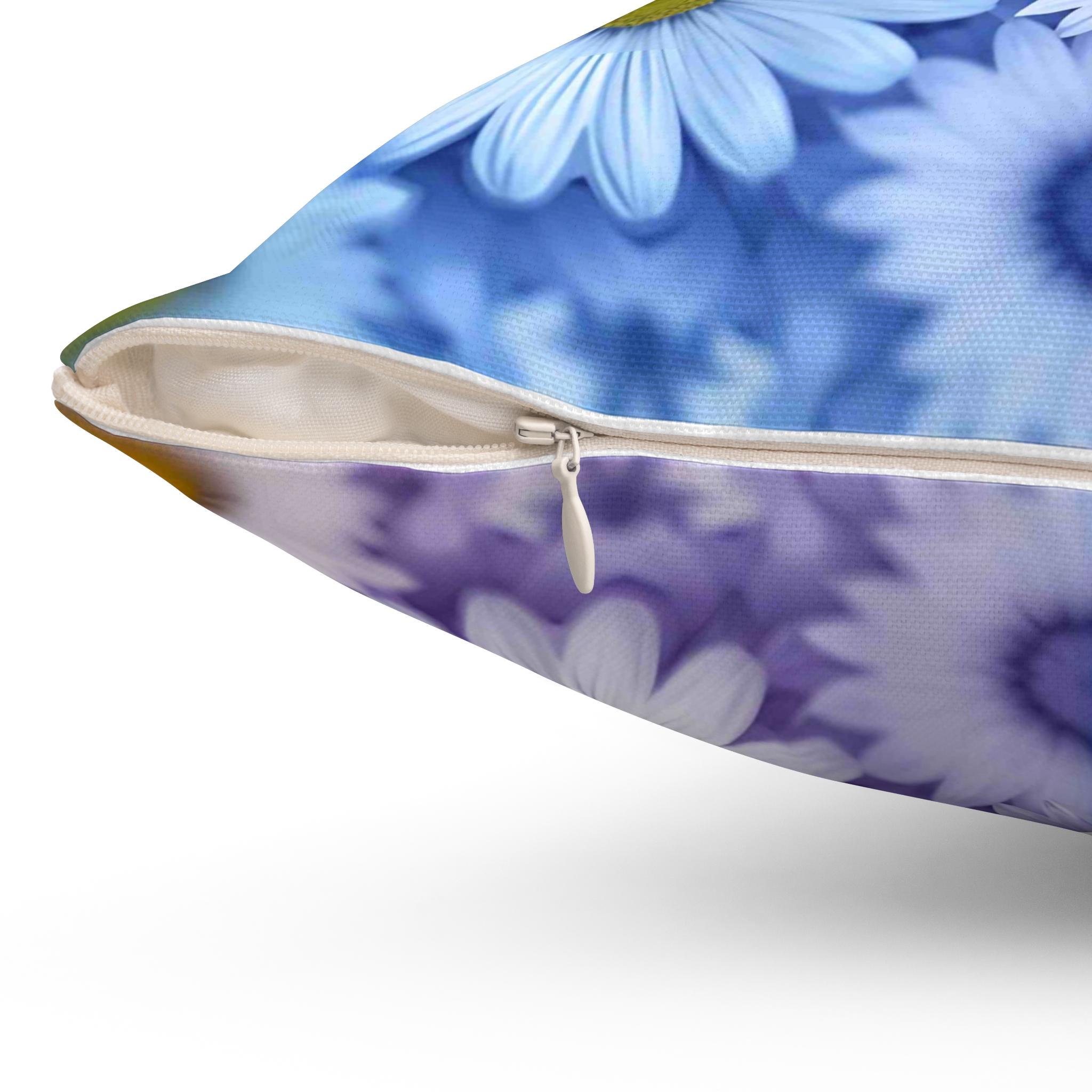 Square Pillow Abstract Purple Blue White Flowers, gift idea, home decor for living room and bedroom product thumbnail image