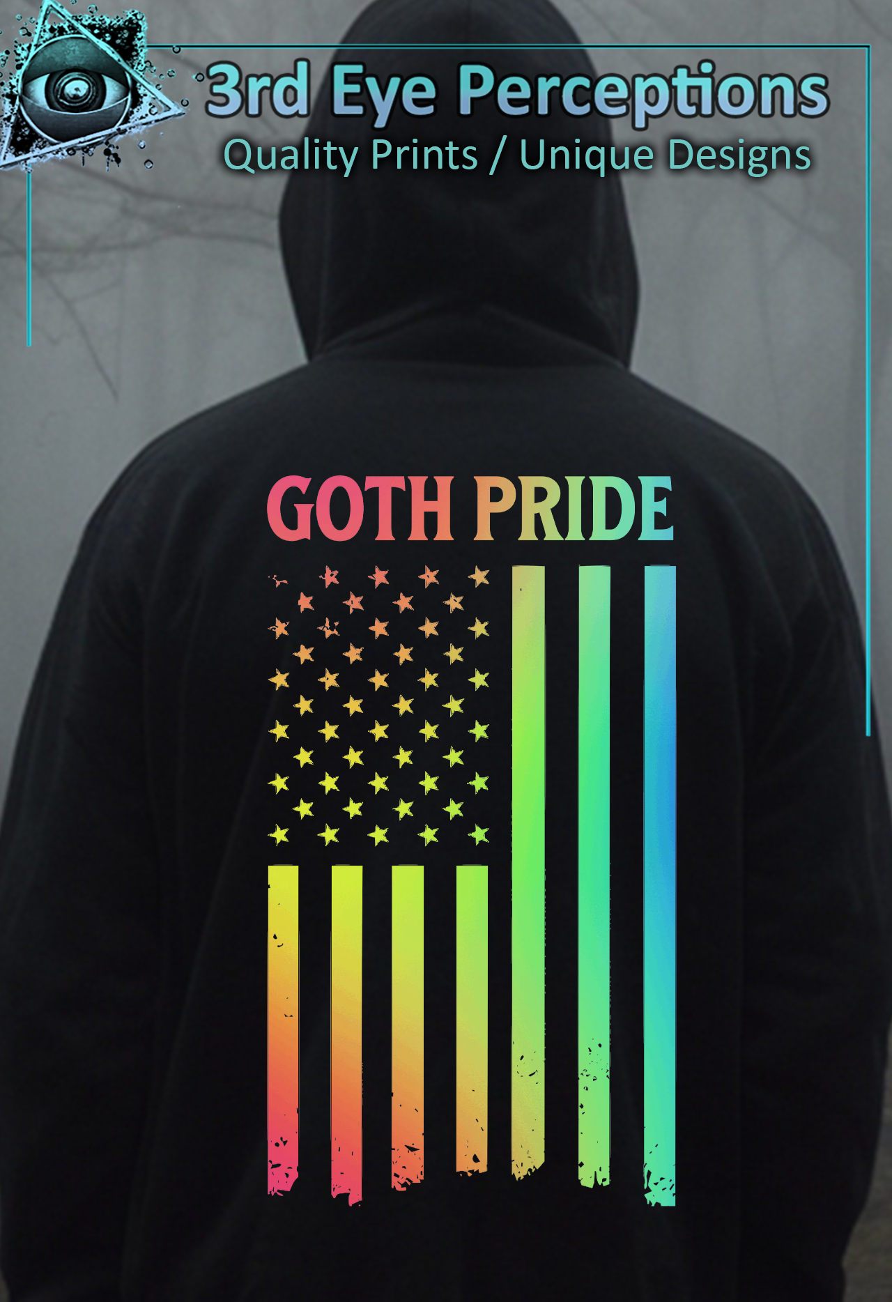 Vintage Flag Rainbow Gay Goth Pride Graphic |  Back Print ( Unisex Heavy Blend™ Hooded )