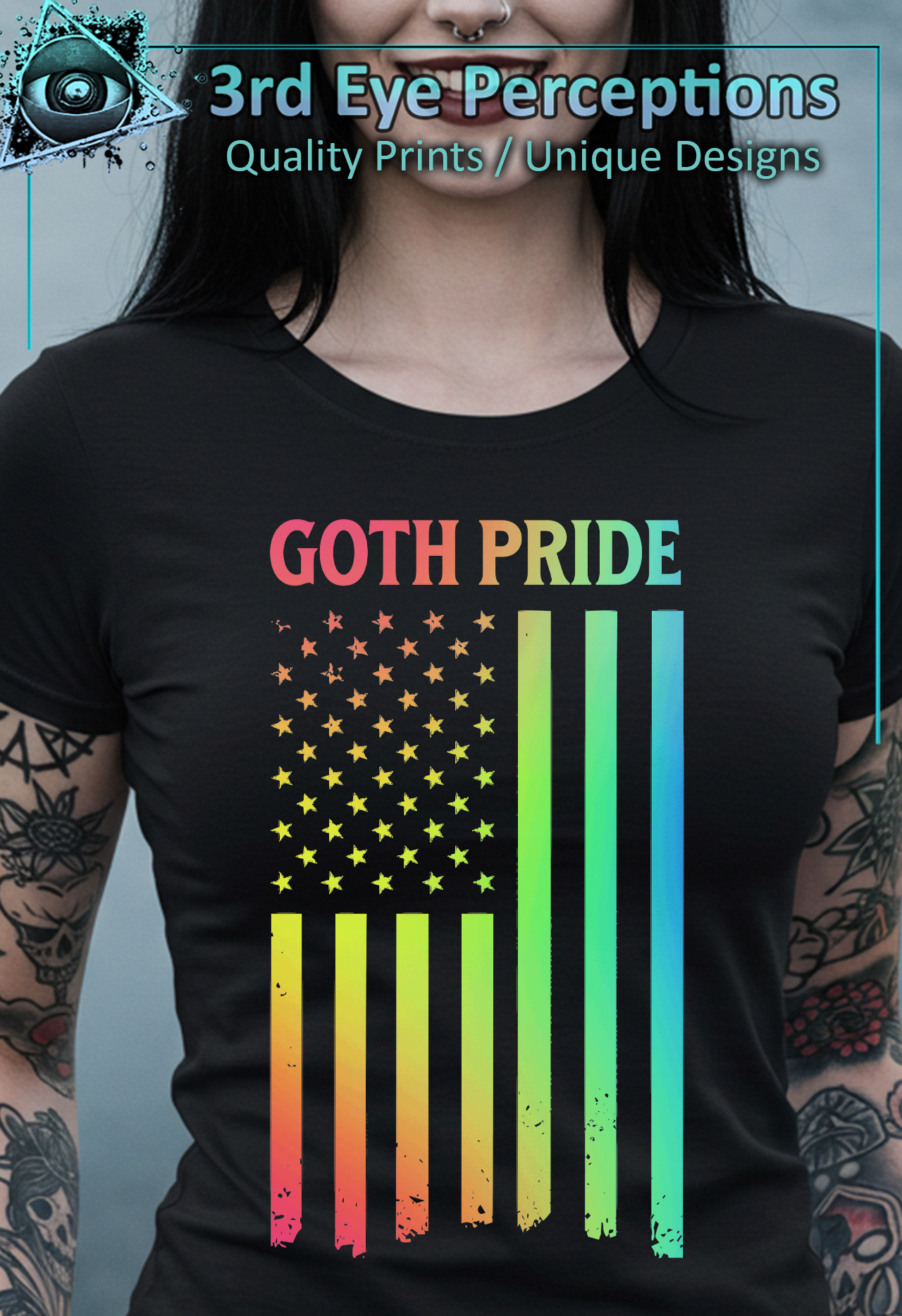 Vintage Flag Rainbow Goth Gay Pride Graphic T-Shirt Vintage Flag Rainbow Goth Gay Pride Graphic T-Shirt