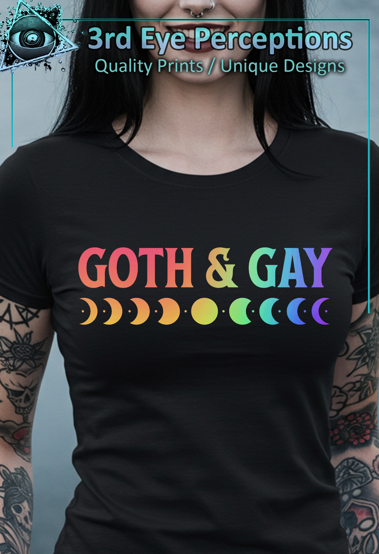 Vintage Moon Phases Rainbow Goth Gay Pride Graphic T-Shirt product thumbnail image