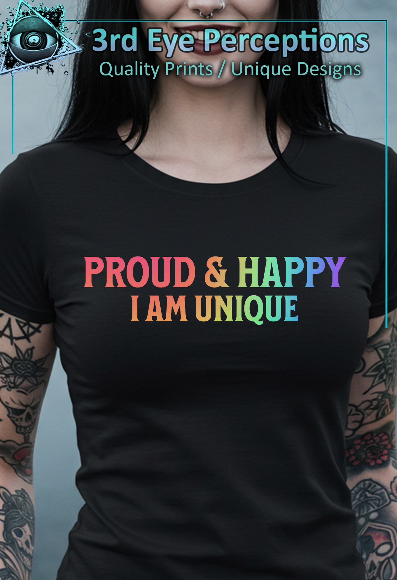 Bold Text Proud Happy I Am Unique Gay Pride Rainbow Graphic T-Shirt Bold Text Proud Happy I Am Unique Gay Pride Rainbow Graphic T-Shirt