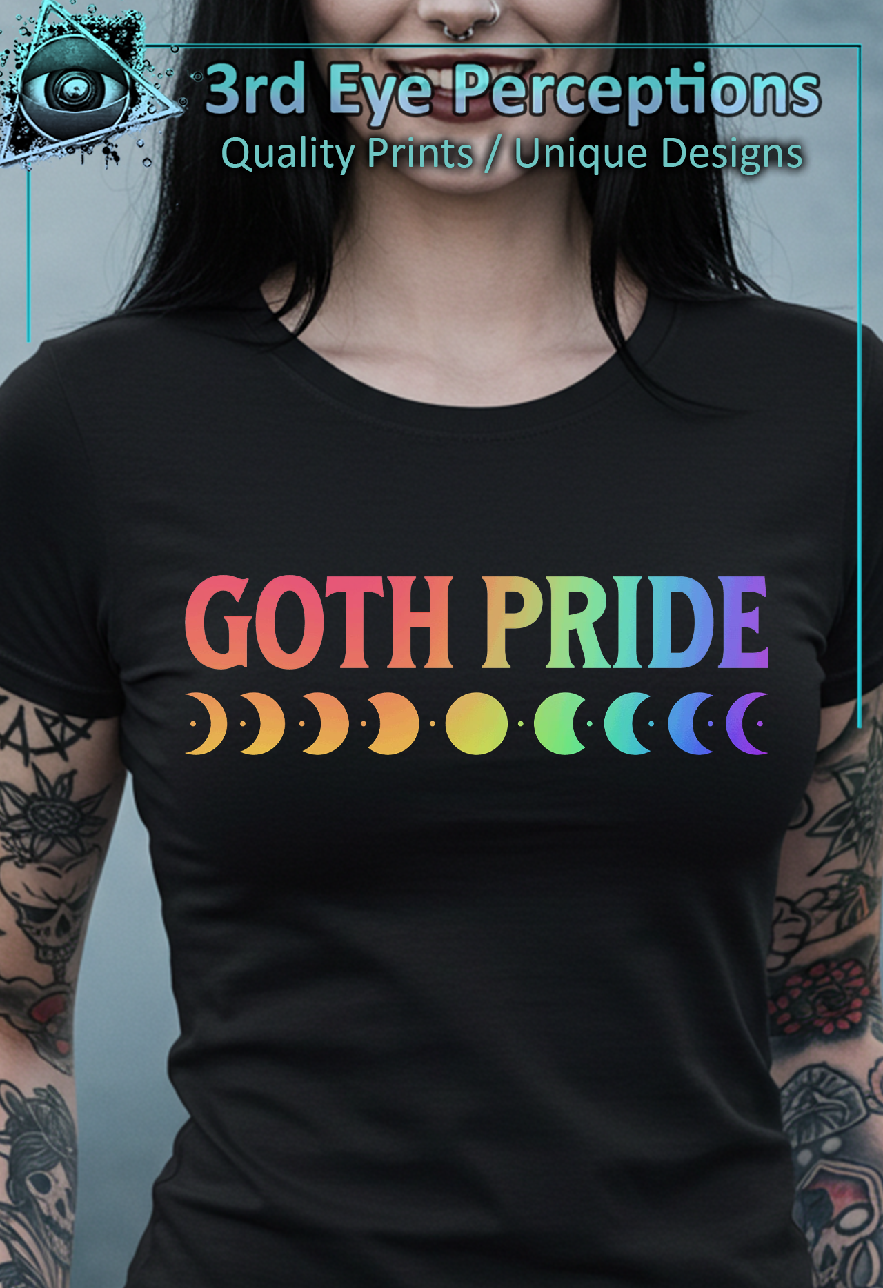 Bold Text Rainbow Goth Gay Pride Moon Phases Graphic T-Shirt product thumbnail image