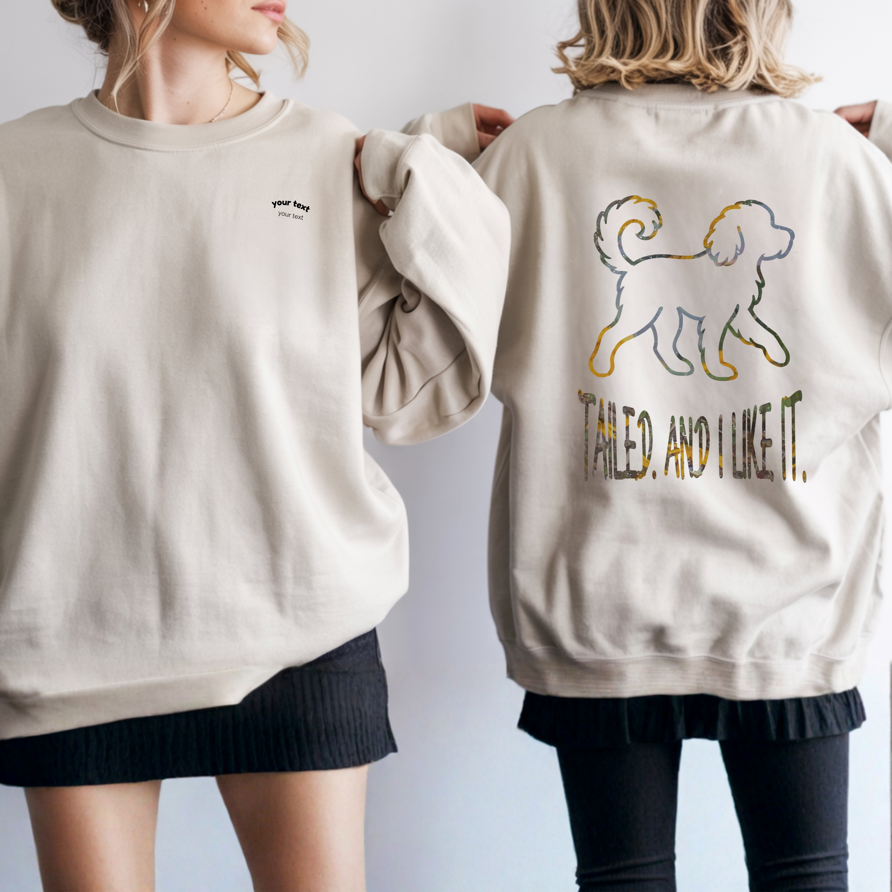 Custom dog crewneck with your pet’s name printed on the chest & bold “Tailed and I Like It” back print. Perfect gift for dog moms, dads & pet lovers! product thumbnail image Custom dog crewneck with your pet’s name printed on the chest & bold “Tailed and I Like It” back print. Perfect gift for dog moms, dads & pet lovers! product thumbnail image