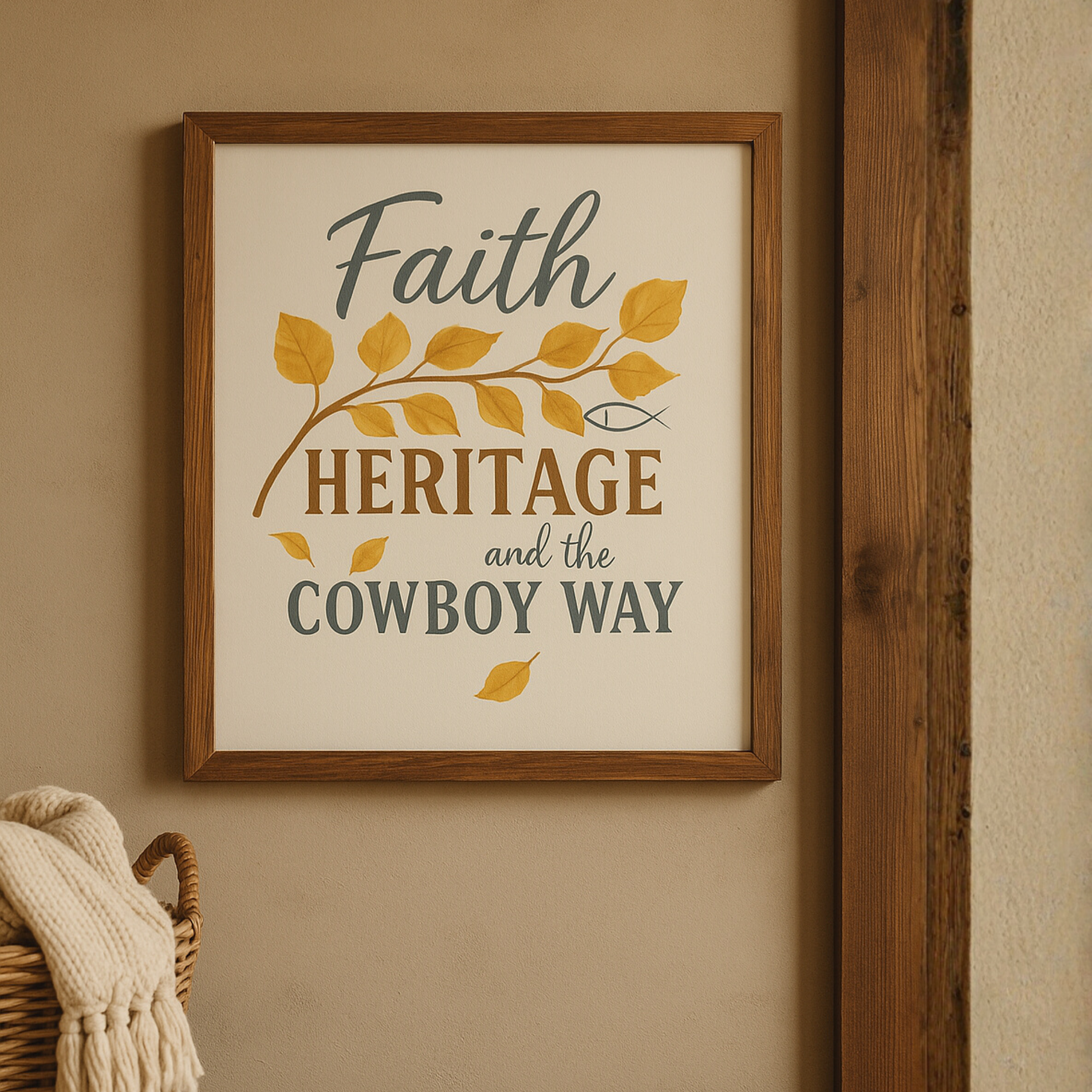 Faith, Heritage &amp; the Cowboy Way Poster | Rustic Western Wall Art | Inspirational Cowboy Decor | Farmhouse &amp; Ranch Home Print