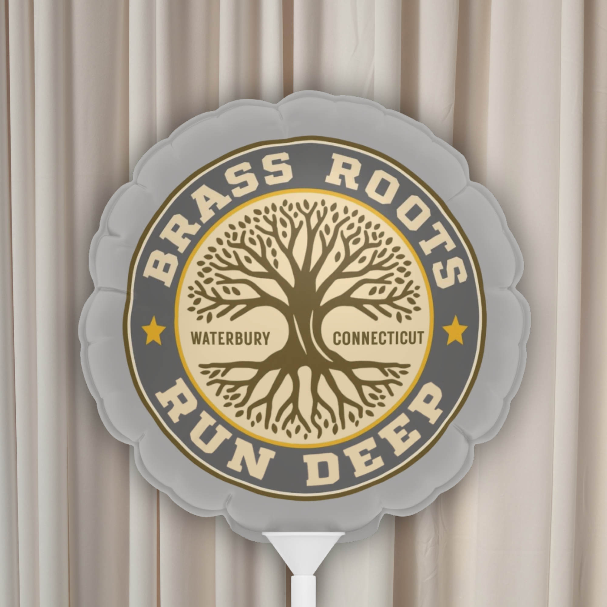 Brass Roots Run Deep - Round Balloons for Celebrations, Party Decor, Fun Events, Waterbury Pride, Heritage Decor