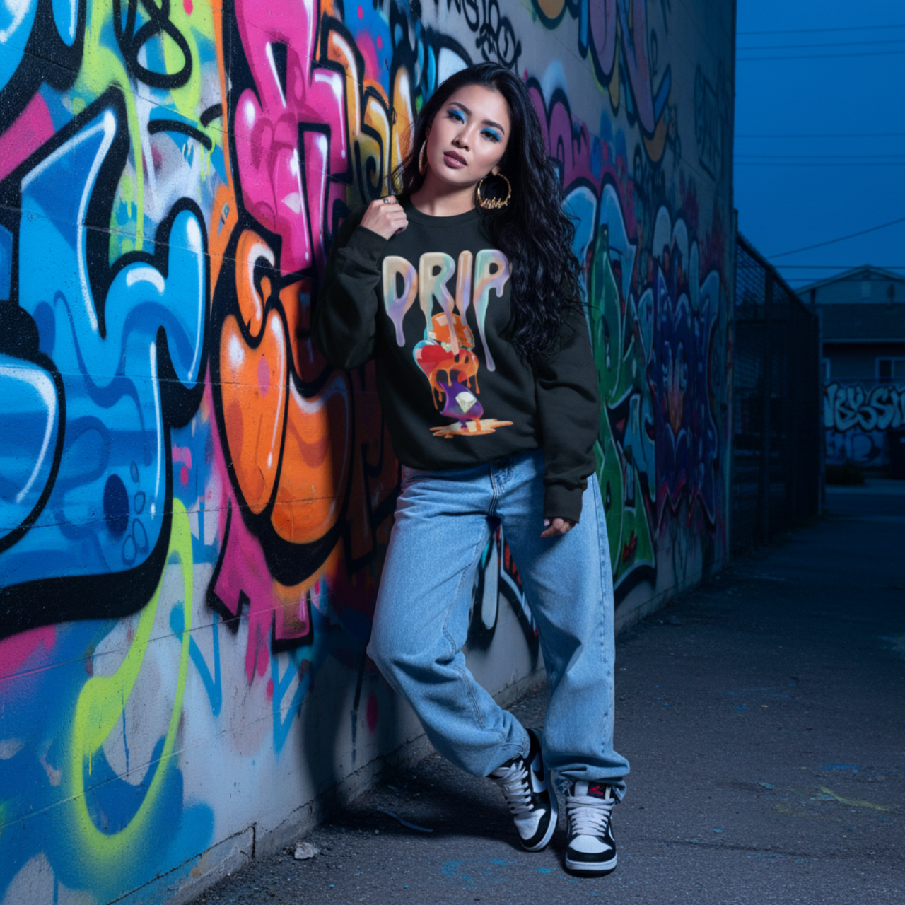 Future Fatboi Clothing Colorful Dripping Art Champion Sweatshirt, Cozy Graphic Pullover, Trendy Streetwear, Unique Gift for Art Lovers, Casual Wear for All [...] product thumbnail image