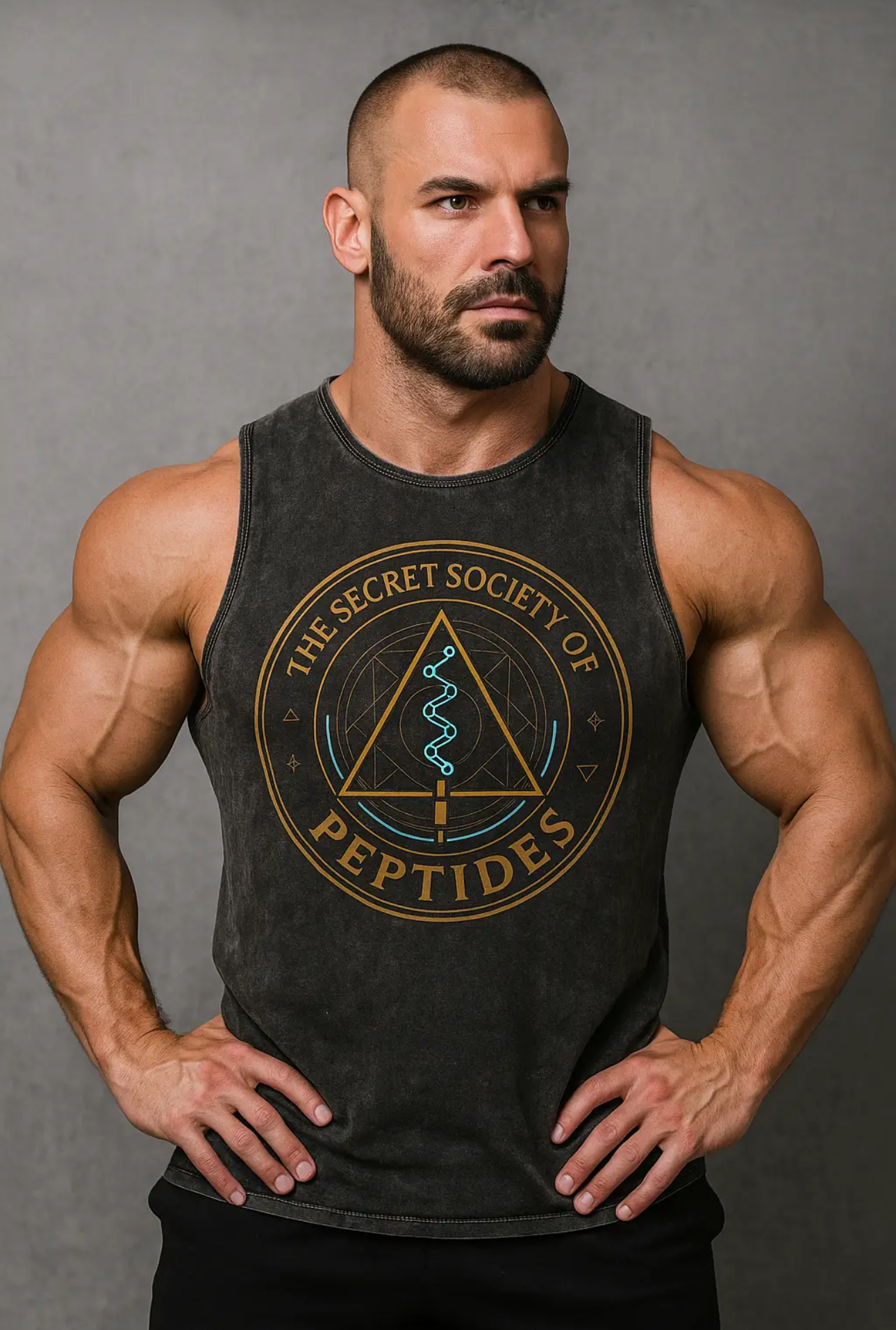 Secret Society Stonewash Tank Top- Gold Logo