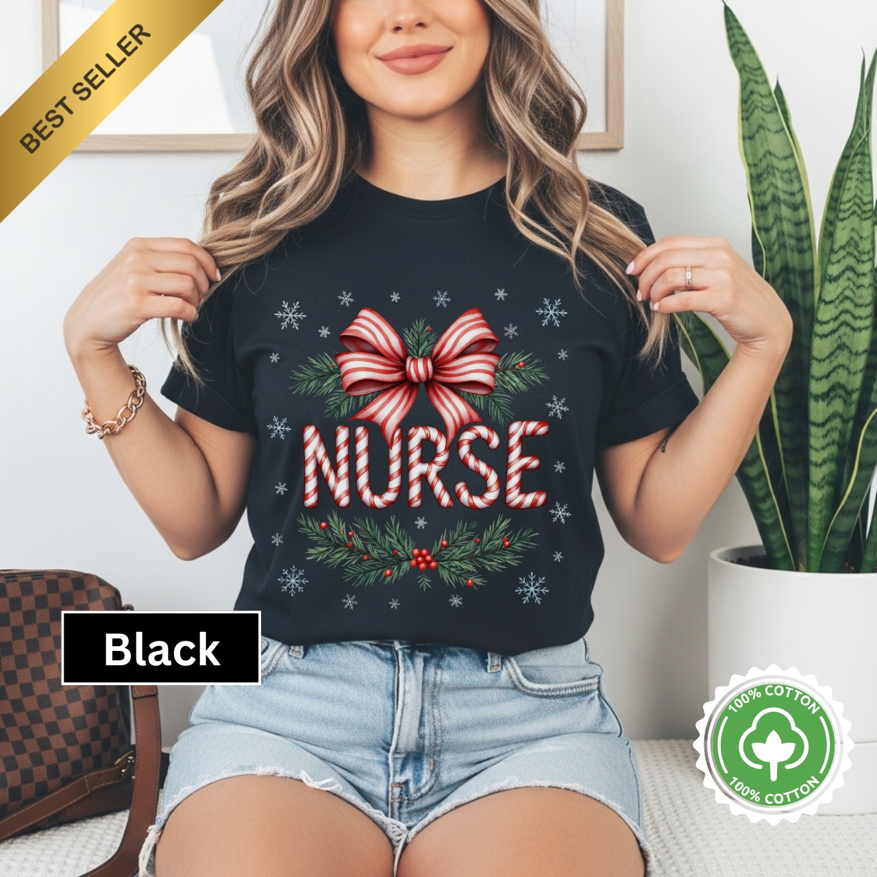 Festive Nurse Personalized T-Shirt, Christmas Gift for Nurses, Holiday Apparel, Medical Professional Tee, Cute Nurse Shirt, Nurse Appreciation product thumbnail image