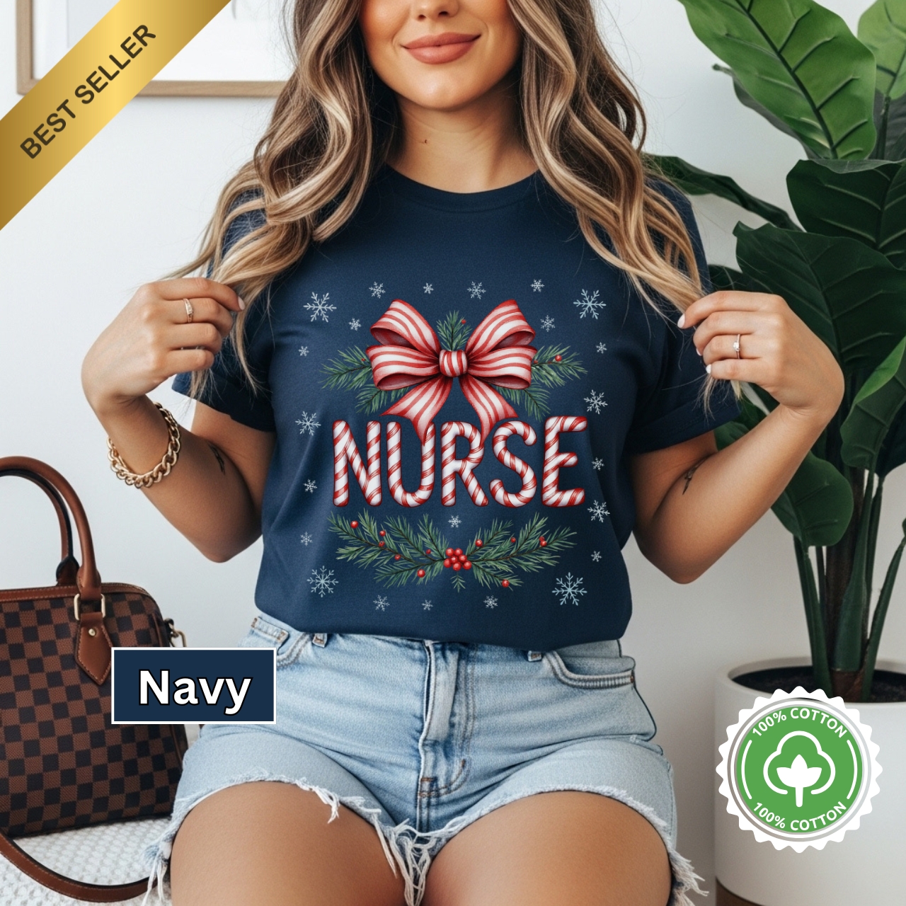 Festive Nurse Personalized T-Shirt, Christmas Gift for Nurses, Holiday Apparel, Medical Professional Tee, Cute Nurse Shirt, Nurse Appreciation product thumbnail image
