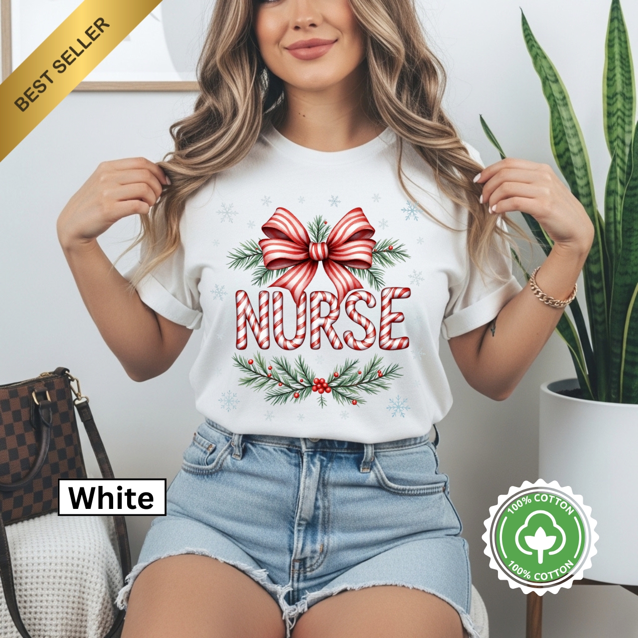 Festive Nurse Personalized T-Shirt, Christmas Gift for Nurses, Holiday Apparel, Medical Professional Tee, Cute Nurse Shirt, Nurse Appreciation product thumbnail image