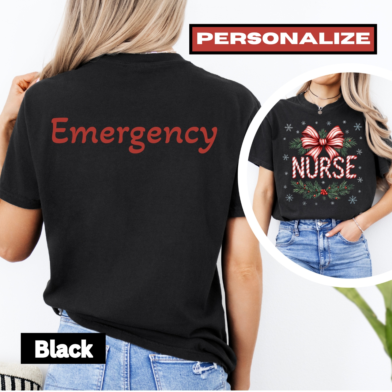 Festive Nurse Personalized T-Shirt, Christmas Gift for Nurses, Holiday Apparel, Medical Professional Tee, Cute Nurse Shirt, Nurse Appreciation