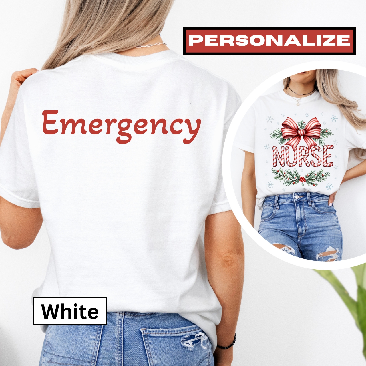 Festive Nurse Personalized T-Shirt, Christmas Gift for Nurses, Holiday Apparel, Medical Professional Tee, Cute Nurse Shirt, Nurse Appreciation product thumbnail image