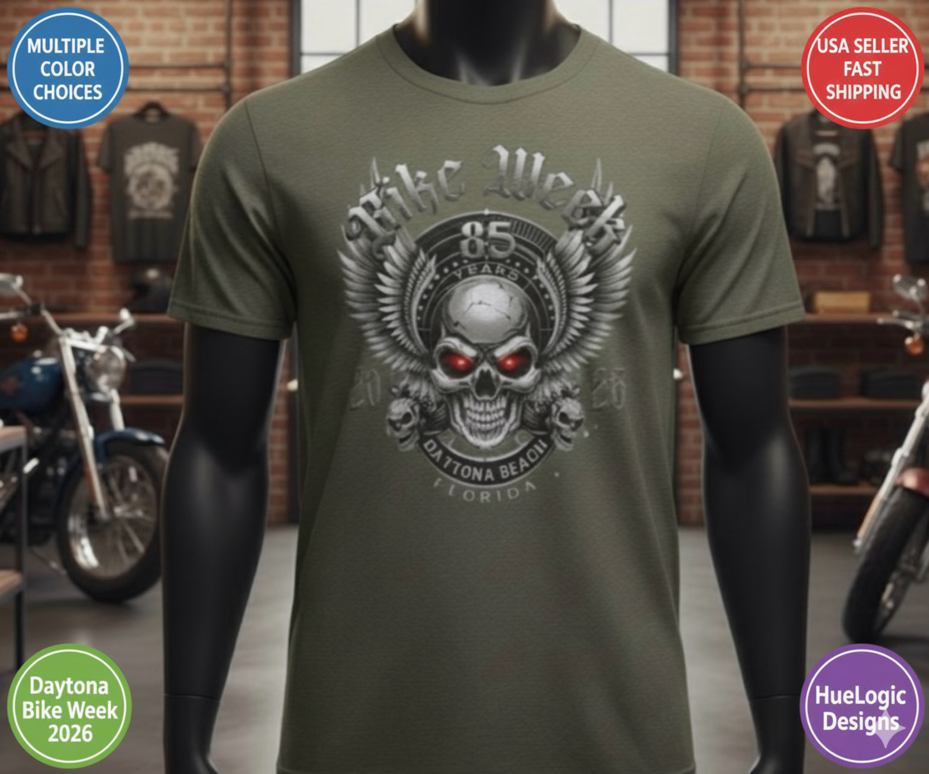 Daytona Beach Bike Week 2026 85th Anniversary Rally Shirt Florida HD Biker Skull Winged Skull Motorcycle Event Shirt product thumbnail image Daytona Beach Bike Week 2026 85th Anniversary Rally Shirt Florida HD Biker Skull Winged Skull Motorcycle Event Shirt product thumbnail image