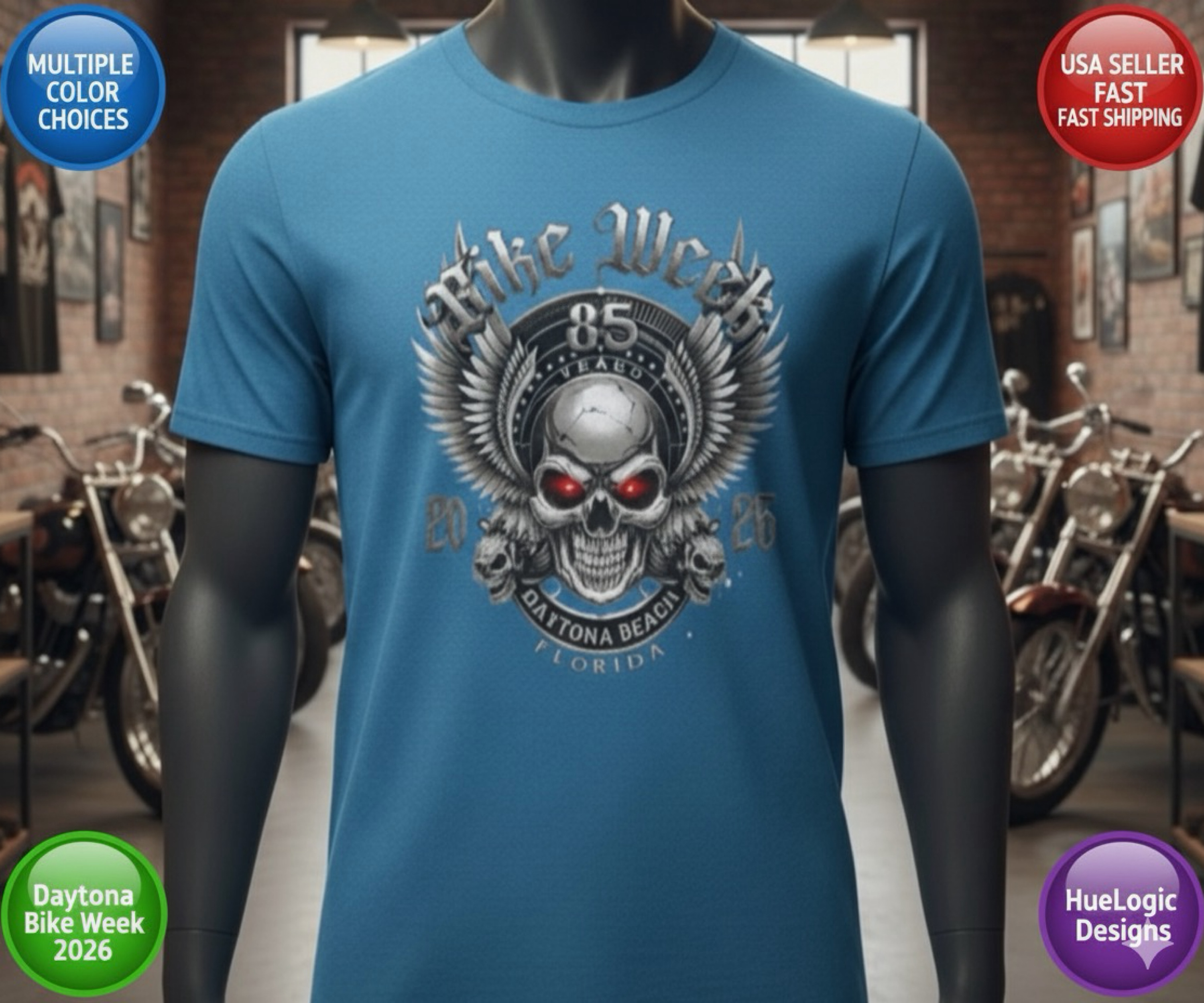 Daytona Beach Bike Week 2026 85th Anniversary Rally Shirt Florida HD Biker Skull Winged Skull Motorcycle Event Shirt product thumbnail image Daytona Beach Bike Week 2026 85th Anniversary Rally Shirt Florida HD Biker Skull Winged Skull Motorcycle Event Shirt product thumbnail image
