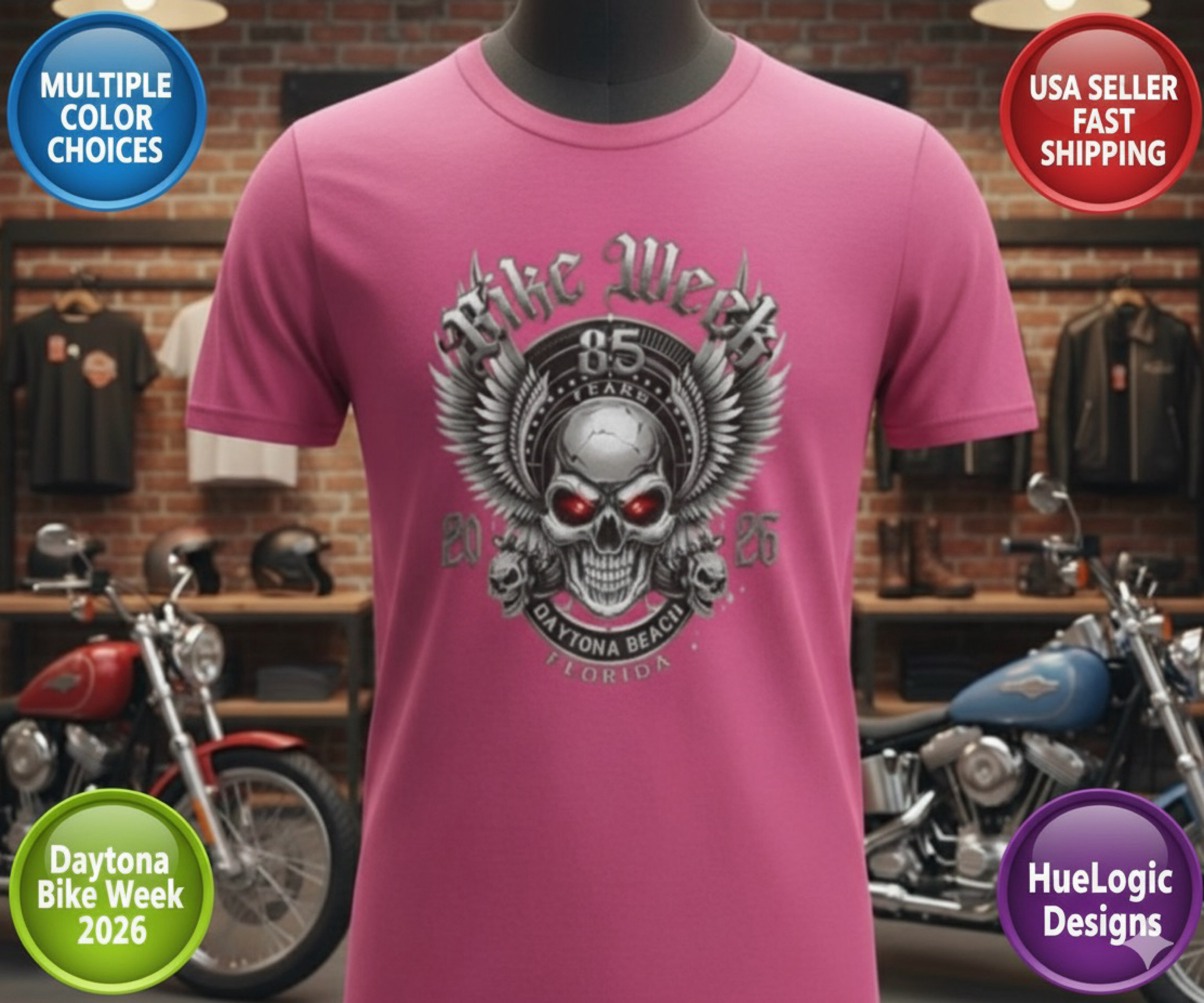 Daytona Beach Bike Week 2026 85th Anniversary Rally Shirt Florida HD Biker Skull Winged Skull Motorcycle Event Shirt product thumbnail image Daytona Beach Bike Week 2026 85th Anniversary Rally Shirt Florida HD Biker Skull Winged Skull Motorcycle Event Shirt product thumbnail image