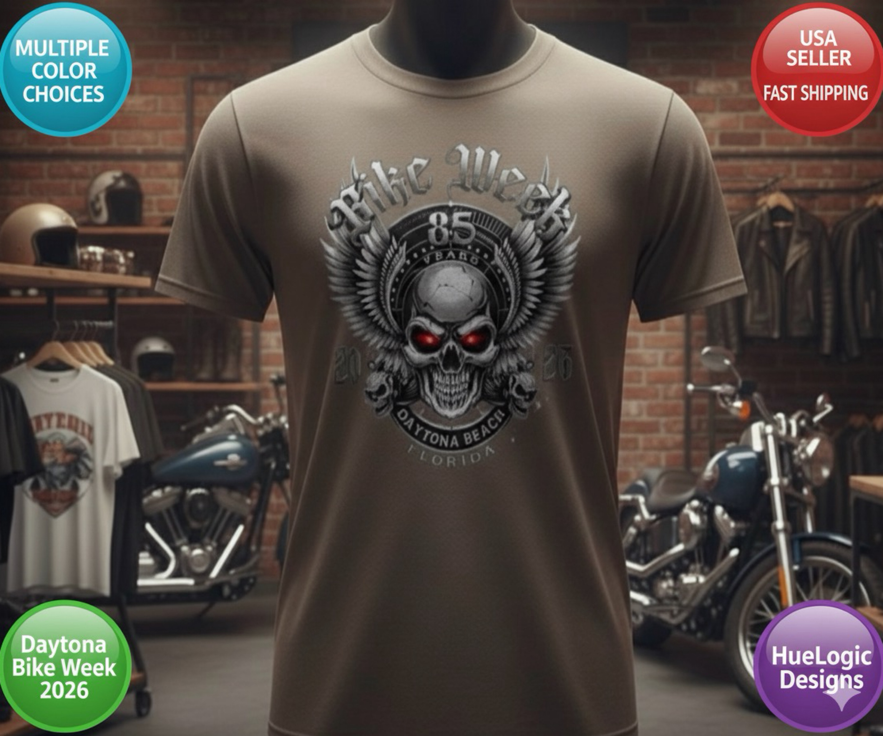 Daytona Beach Bike Week 2026 85th Anniversary Rally Shirt Florida HD Biker Skull Winged Skull Motorcycle Event Shirt product thumbnail image Daytona Beach Bike Week 2026 85th Anniversary Rally Shirt Florida HD Biker Skull Winged Skull Motorcycle Event Shirt product thumbnail image