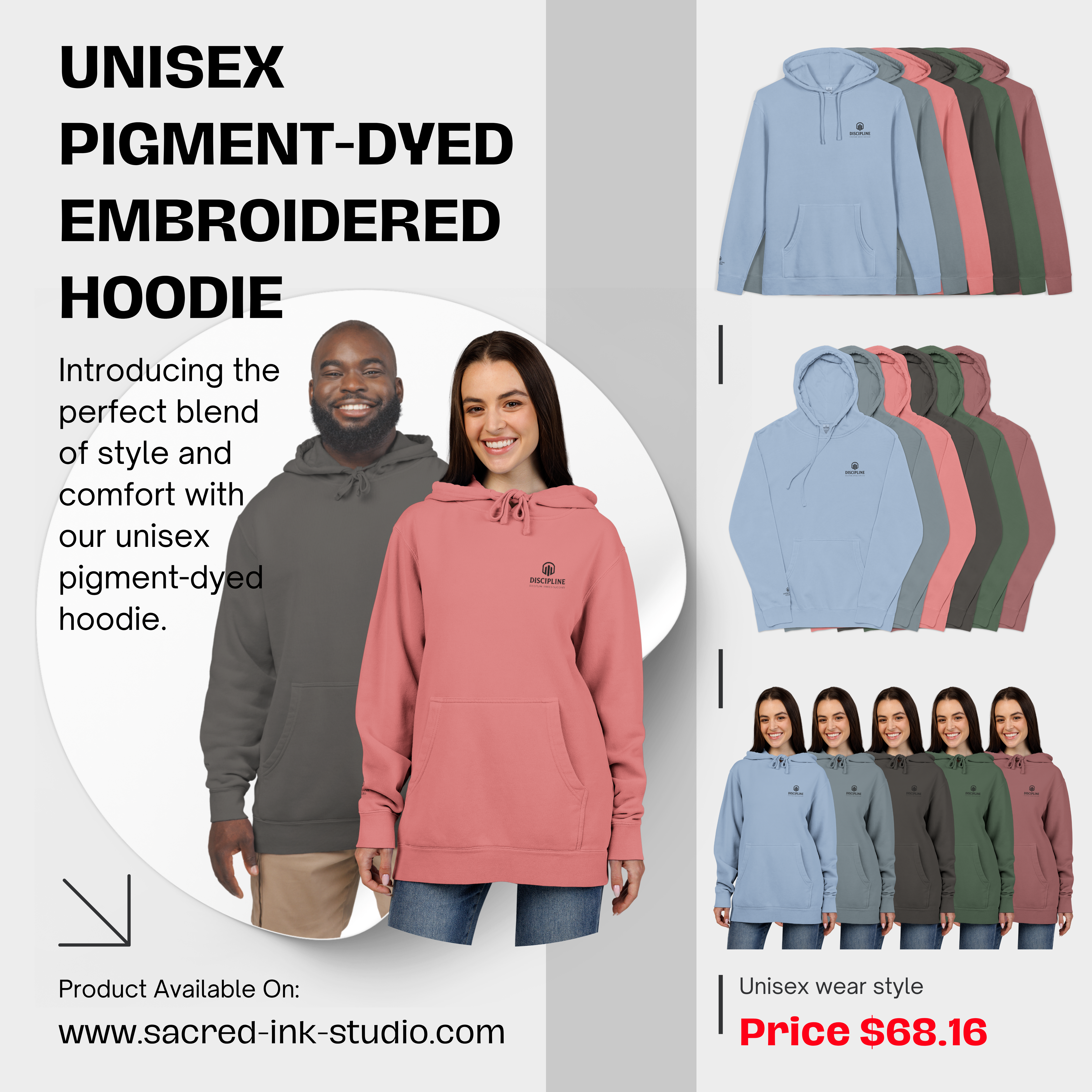 Unisex Pigment-Dyed Embroidered Hoodie - Cozy Layer, Stylish Outfits, Casual Wear, Perfect Gift, Fall Vibes, Streetwear product thumbnail image Unisex Pigment-Dyed Embroidered Hoodie - Cozy Layer, Stylish Outfits, Casual Wear, Perfect Gift, Fall Vibes, Streetwear product thumbnail image