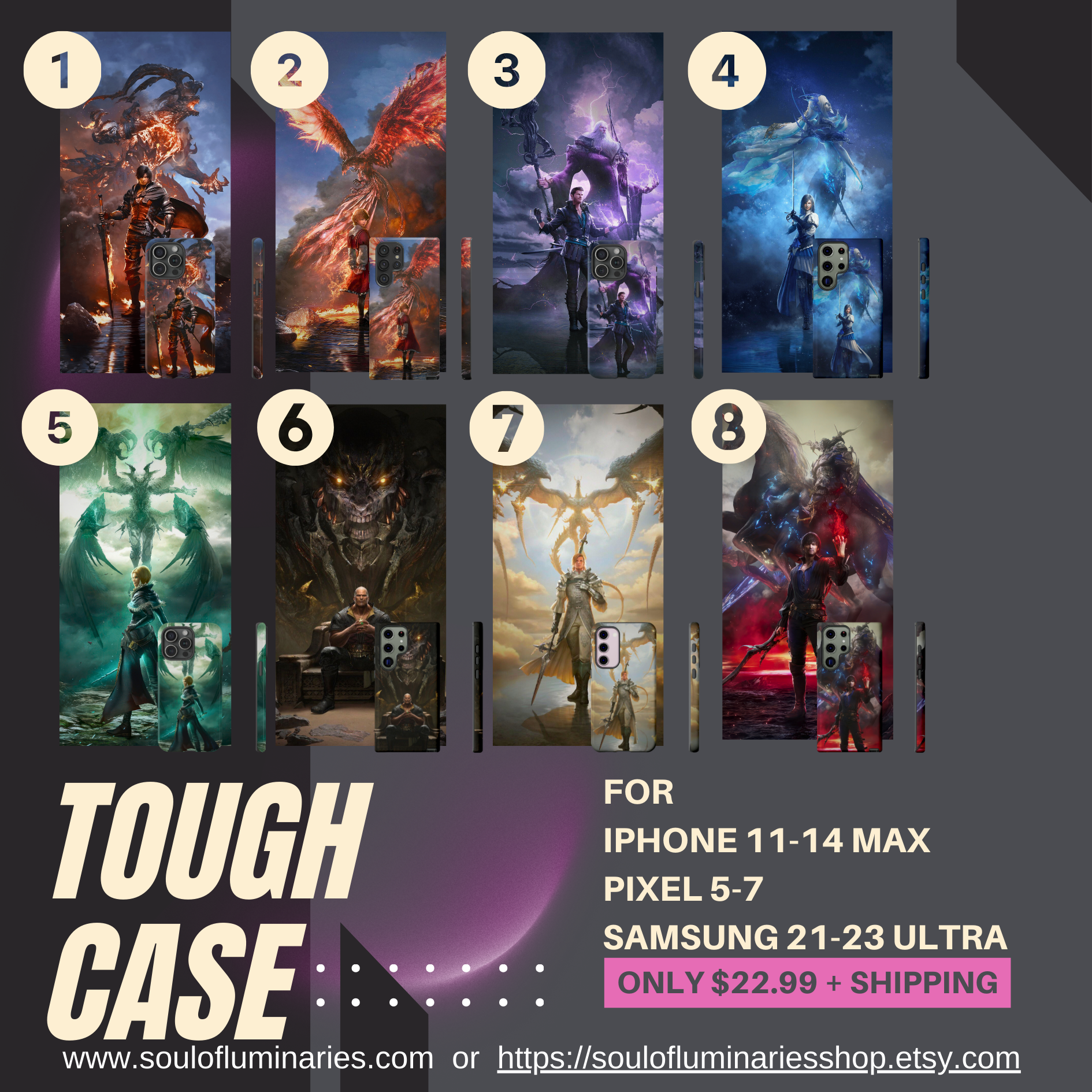 Final Fantasy XVI | Tough Dual Layer Phone Cases | for iPhone 11-17 Pro Max / Samsung S21 - 25 Ultra / Pixel 5 - 9 Pro XL | 8 Styles product thumbnail image