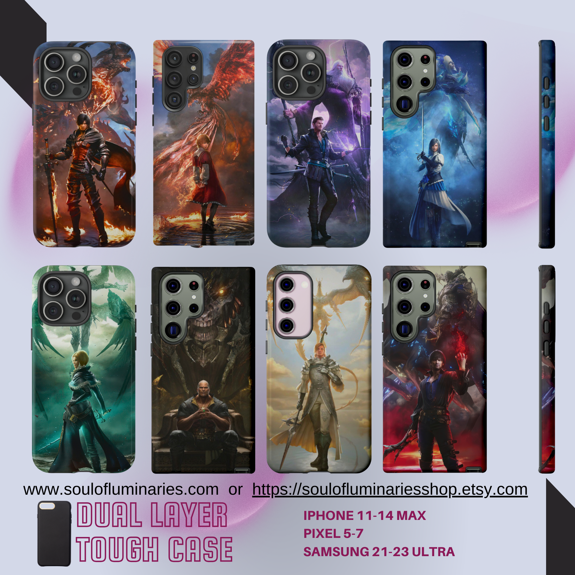 Final Fantasy XVI | Tough Dual Layer Phone Cases | for iPhone 11-17 Pro Max / Samsung S21 - 25 Ultra / Pixel 5 - 9 Pro XL | 8 Styles product thumbnail image Final Fantasy XVI | Tough Dual Layer Phone Cases | for iPhone 11-17 Pro Max / Samsung S21 - 25 Ultra / Pixel 5 - 9 Pro XL | 8 Styles product thumbnail image