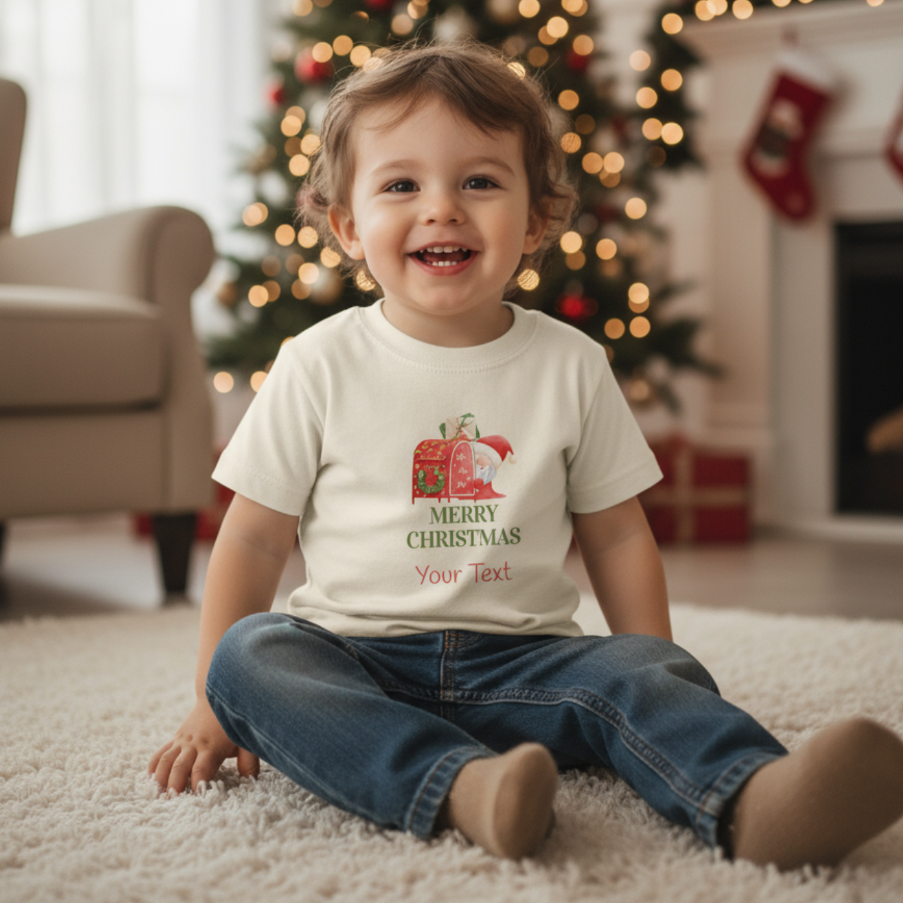Merry Christmas Toddler Custom Tee, Matching Family Christmas Shirts for Parents, Toddlers &amp; Kids, Personalized Gift, Christmas Celebration Wear, Seasonal Apparel  product thumbnail image