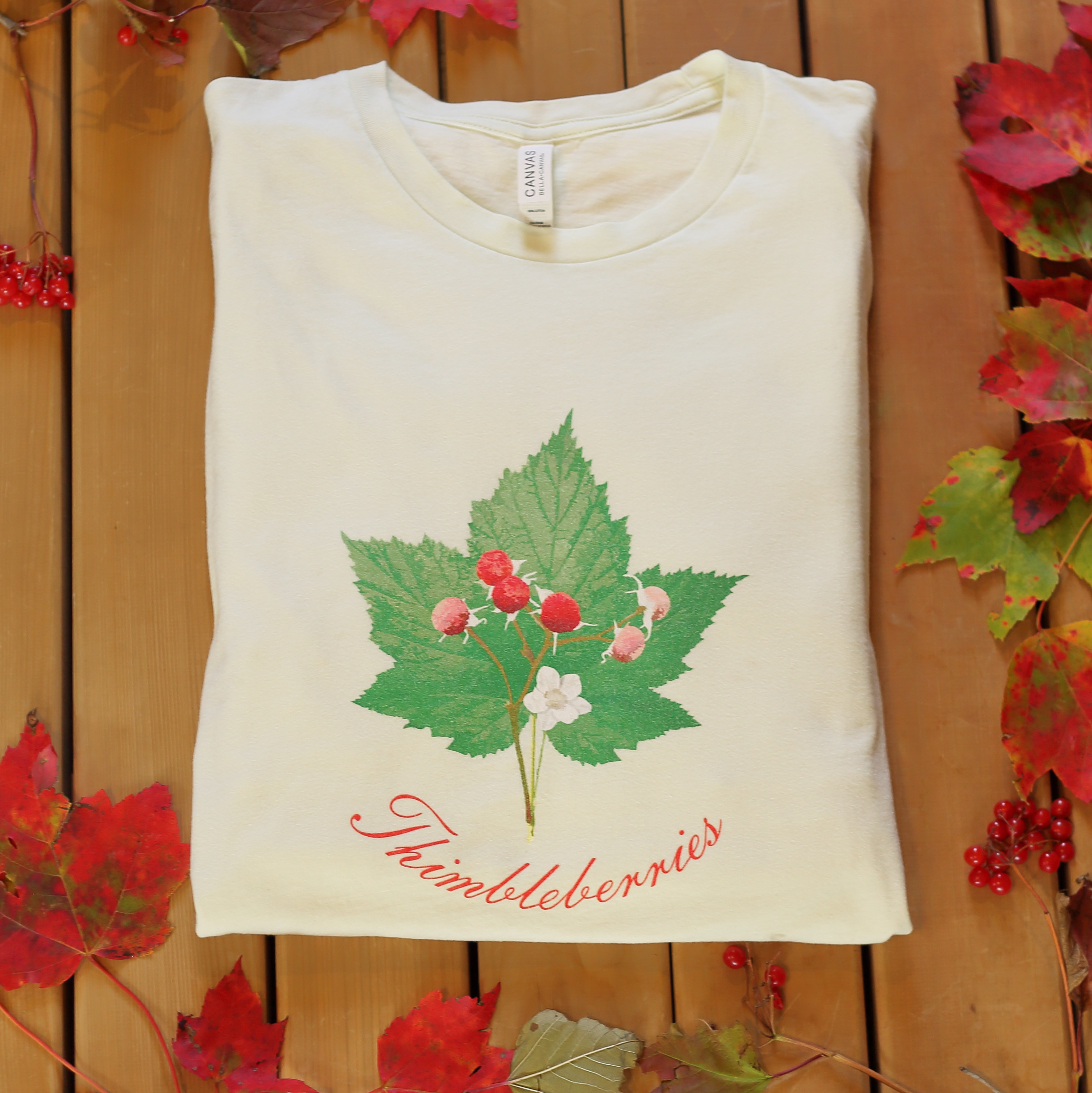 Thimbleberry Leaf Lightweight Women's T-Shirt | Thimbleberries, Flower and Leaf | Soft Cotton Bella+Canvas 3001 product thumbnail image Thimbleberry Leaf Lightweight Women's T-Shirt | Thimbleberries, Flower and Leaf | Soft Cotton Bella+Canvas 3001 product thumbnail image