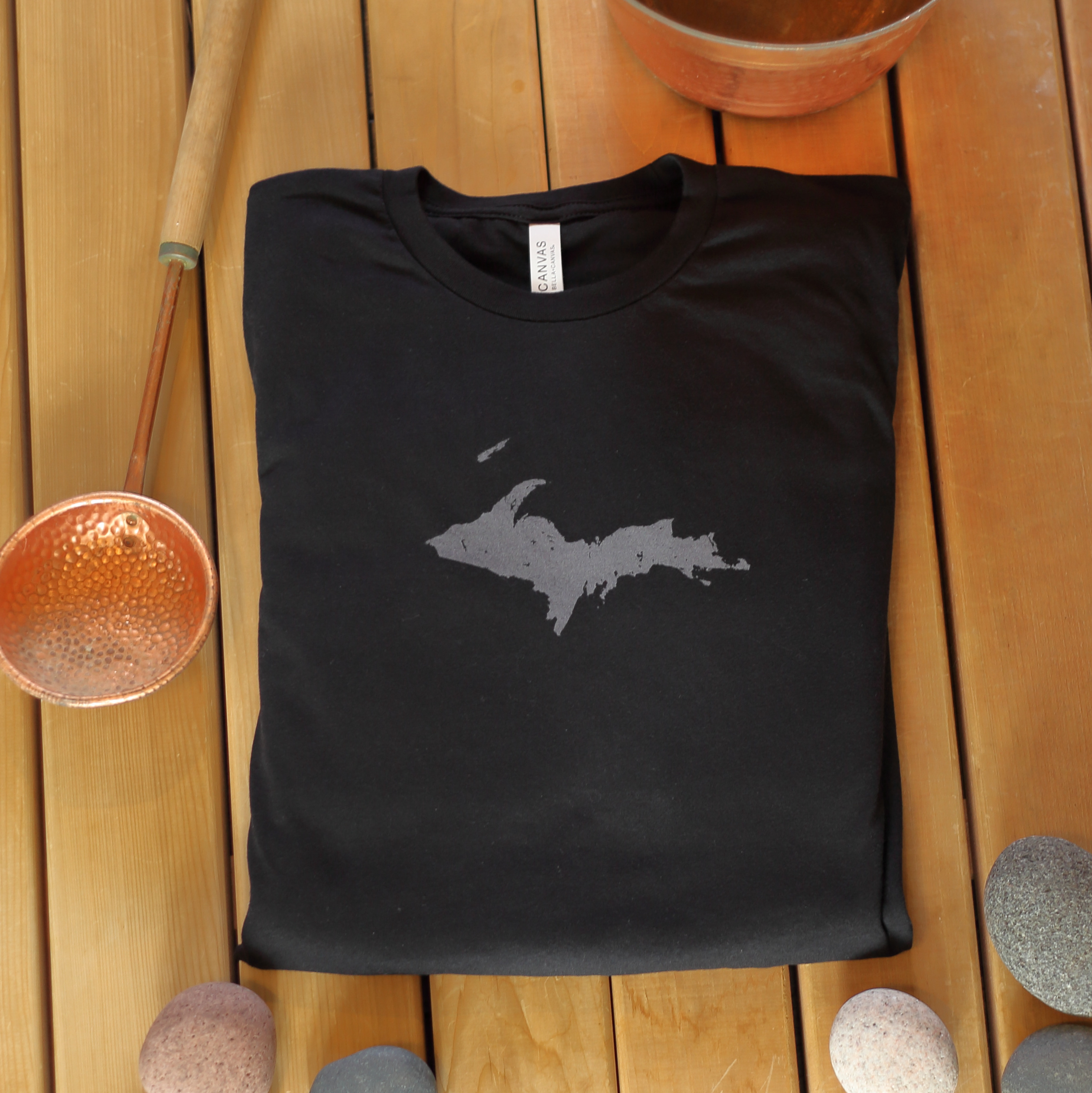 Upper Peninsula Small Grey Map T-Shirt | Isle Royale and Major Lakes and Islands | Unisex 100% Cotton Crew Neck Lightweight Tee | Bella+Canvas 3001 product thumbnail image Upper Peninsula Small Grey Map T-Shirt | Isle Royale and Major Lakes and Islands | Unisex 100% Cotton Crew Neck Lightweight Tee | Bella+Canvas 3001 product thumbnail image