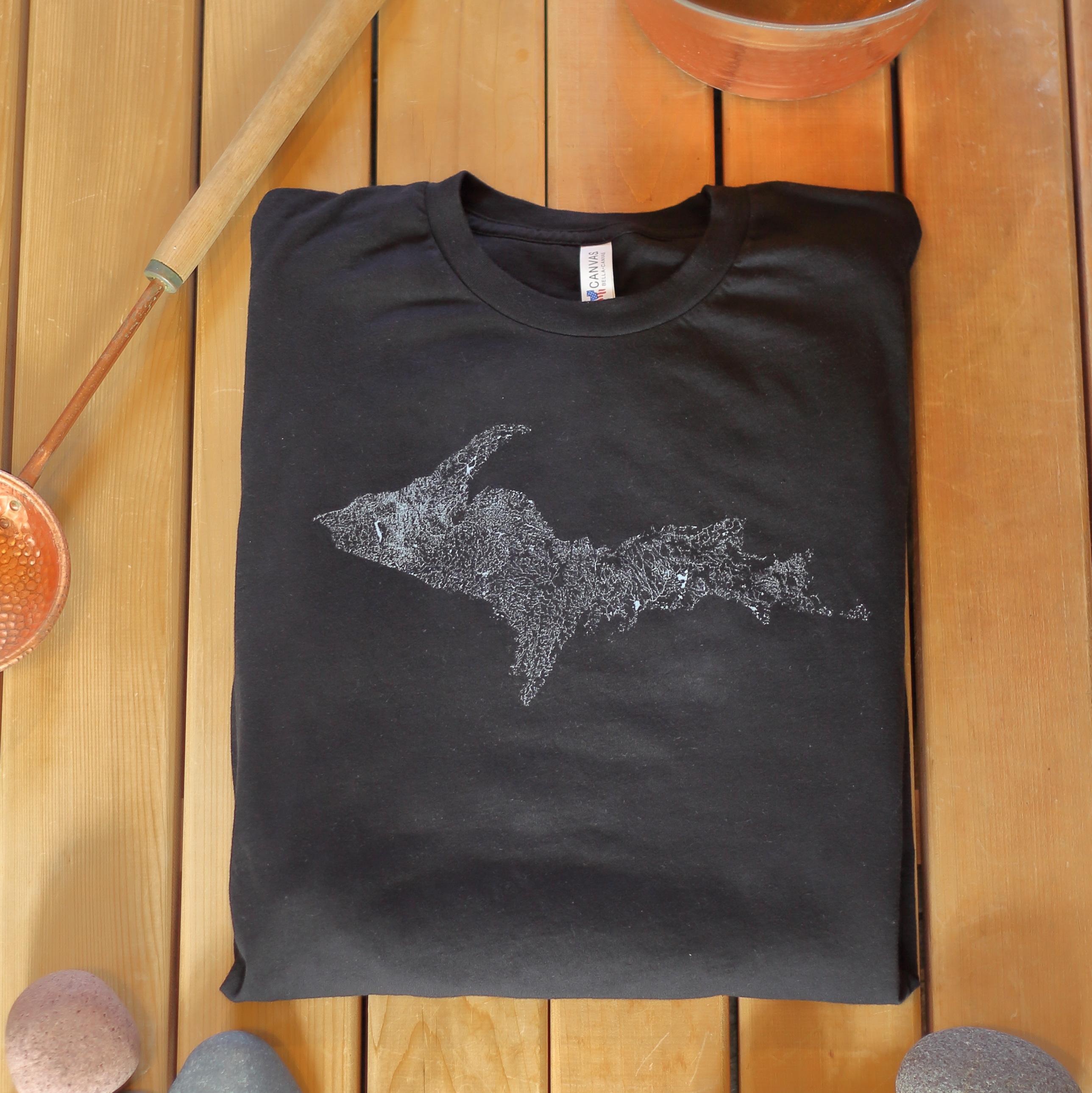 UP Lakes and Streams T-Shirt on Black Unisex Tee | Bella+Canvas 3001U product thumbnail image UP Lakes and Streams T-Shirt on Black Unisex Tee | Bella+Canvas 3001U product thumbnail image