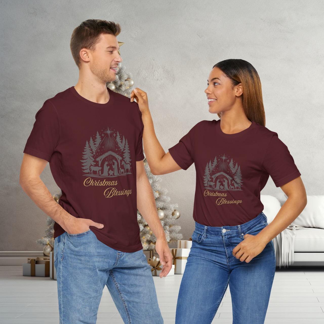 Christmas Blessings Unisex Tee | Festive Family Gathering Outfit, Seasonal Nature-Inspired Gift product thumbnail image