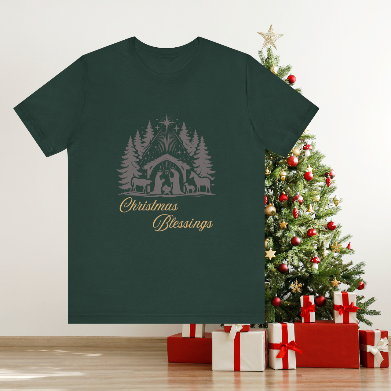 Christmas Blessings Unisex Tee | Festive Family Gathering Outfit, Seasonal Nature-Inspired Gift product thumbnail image Christmas Blessings Unisex Tee | Festive Family Gathering Outfit, Seasonal Nature-Inspired Gift product thumbnail image