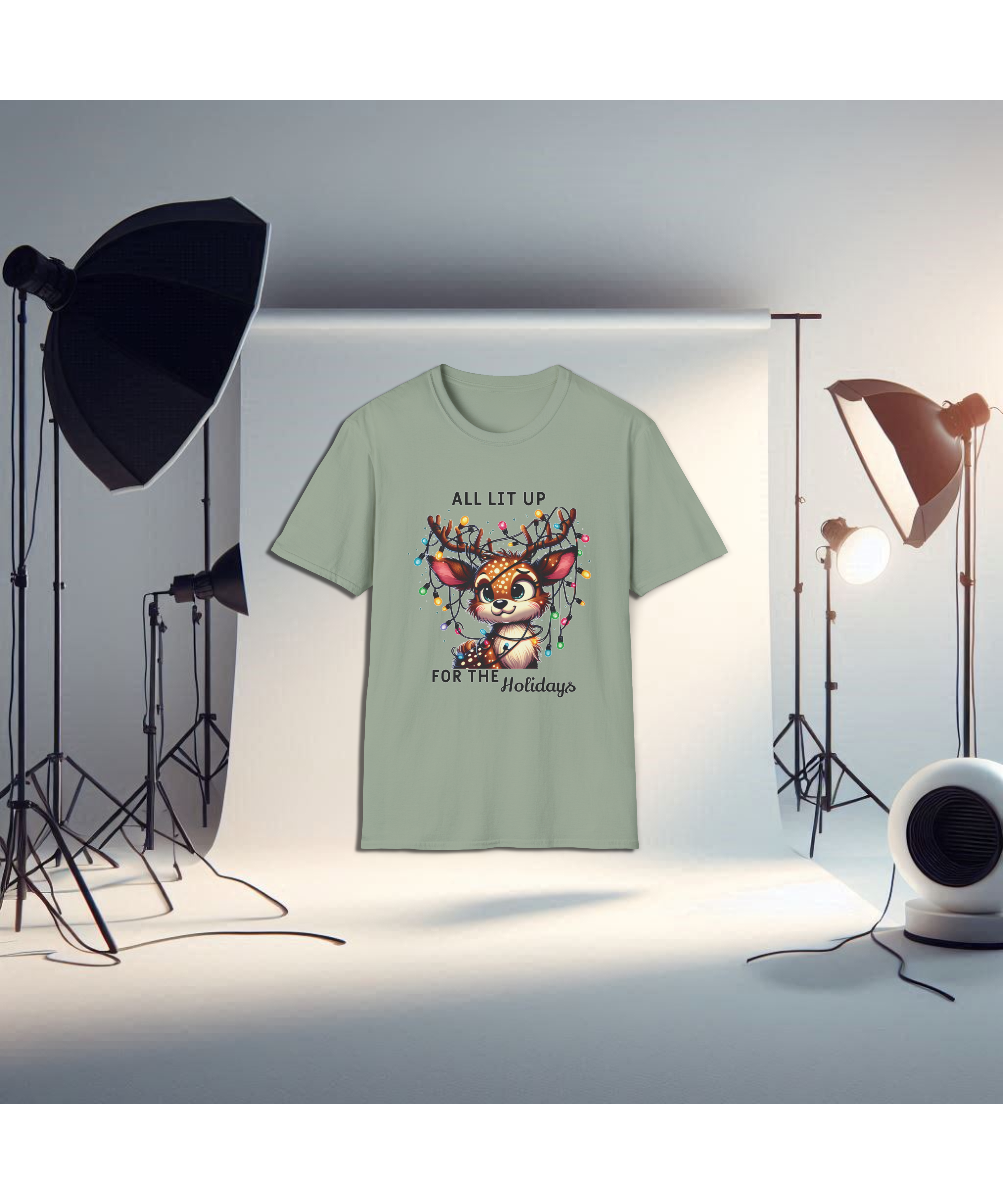 All Lit Up for the Holidays Softstyle Christmas T-Shirt | Funny Holiday Reindeer Tee | Cute Christmas Shirt | Festive Lights Humor Gift | Green Christmas Tee product thumbnail image All Lit Up for the Holidays Softstyle Christmas T-Shirt | Funny Holiday Reindeer Tee | Cute Christmas Shirt | Festive Lights Humor Gift | Green Christmas Tee product thumbnail image