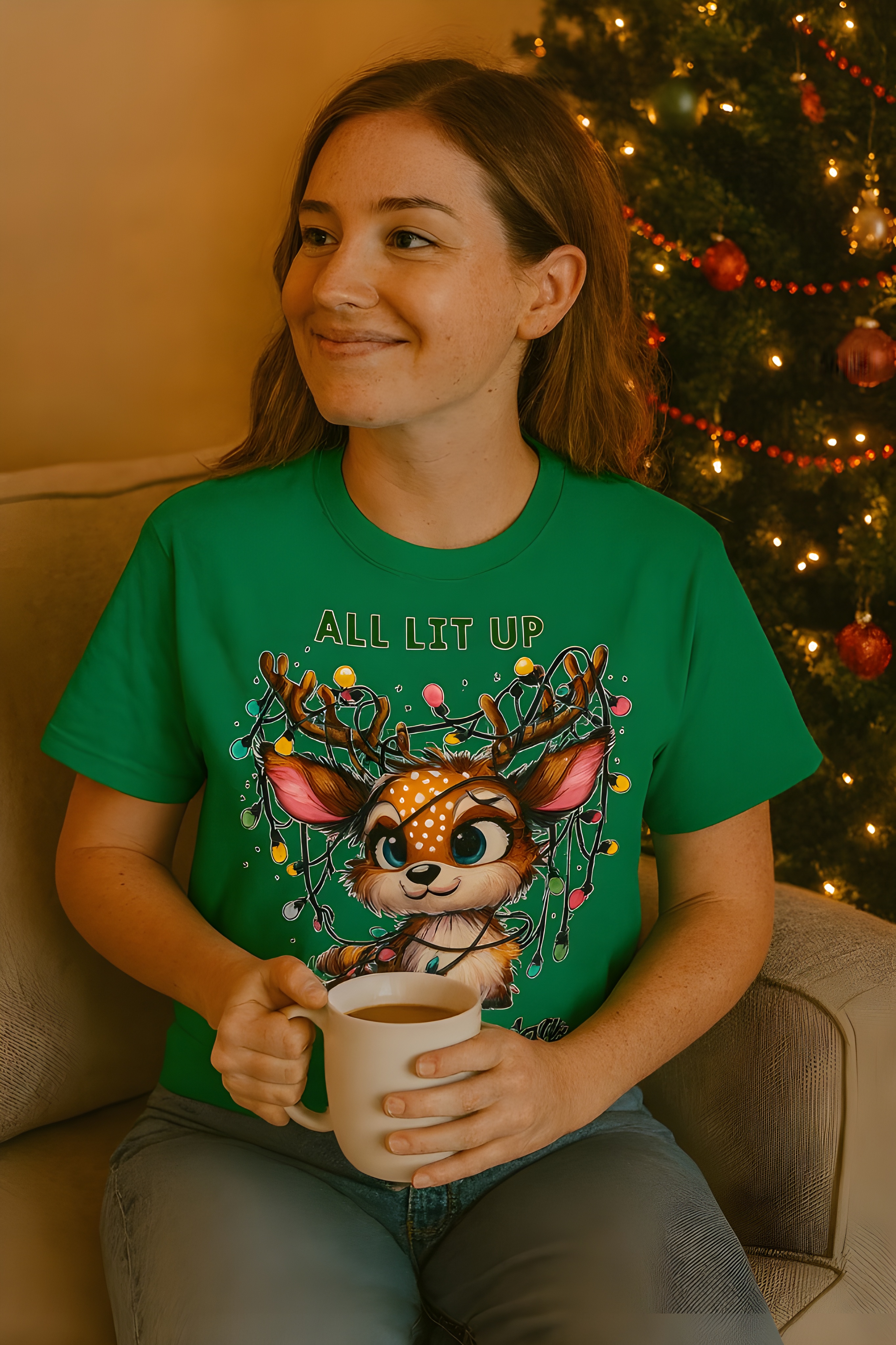 All Lit Up for the Holidays Softstyle Christmas T-Shirt | Funny Holiday Reindeer Tee | Cute Christmas Shirt | Festive Lights Humor Gift | Green Christmas Tee product thumbnail image All Lit Up for the Holidays Softstyle Christmas T-Shirt | Funny Holiday Reindeer Tee | Cute Christmas Shirt | Festive Lights Humor Gift | Green Christmas Tee product thumbnail image