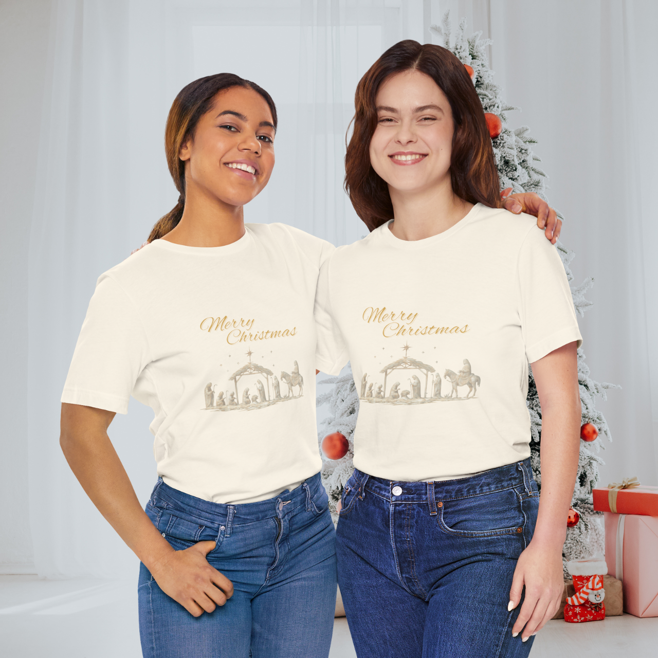 Merry Christmas Unisex Tee, Holiday Apparel, Gift for Her, Family Christmas Shirt, Festive Short Sleeve T-Shirt product thumbnail image