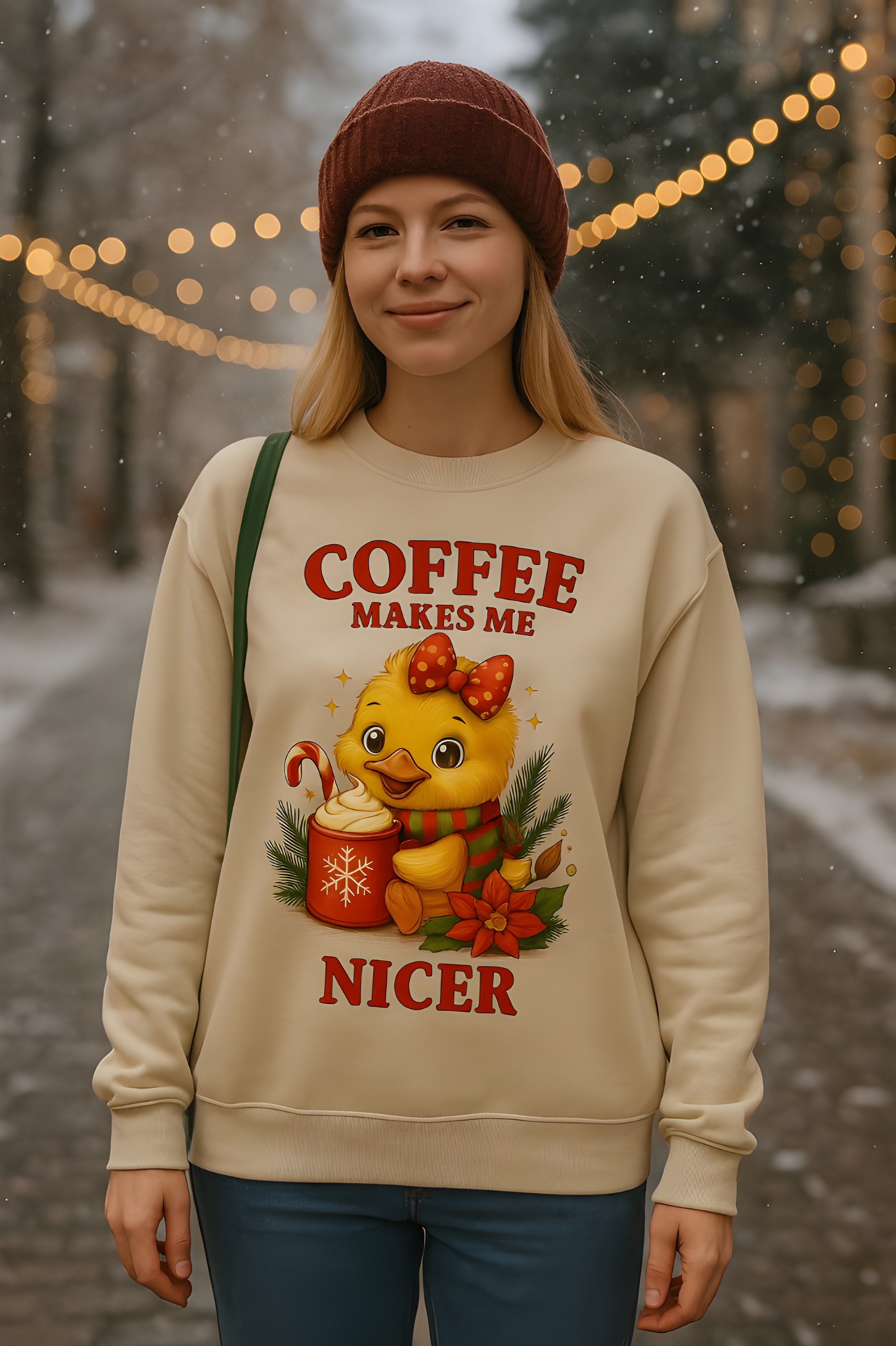 Coffee Makes Me Nicer Duck Sweatshirt | Cute Holiday Coffee Lover Pullover, Cozy Unisex Pullover for Coffee Lovers, Perfect for Fall and Winter Celebrations Coffee Makes Me Nicer Duck Sweatshirt | Cute Holiday Coffee Lover Pullover, Cozy Unisex Pullover for Coffee Lovers, Perfect for Fall and Winter Celebrations
