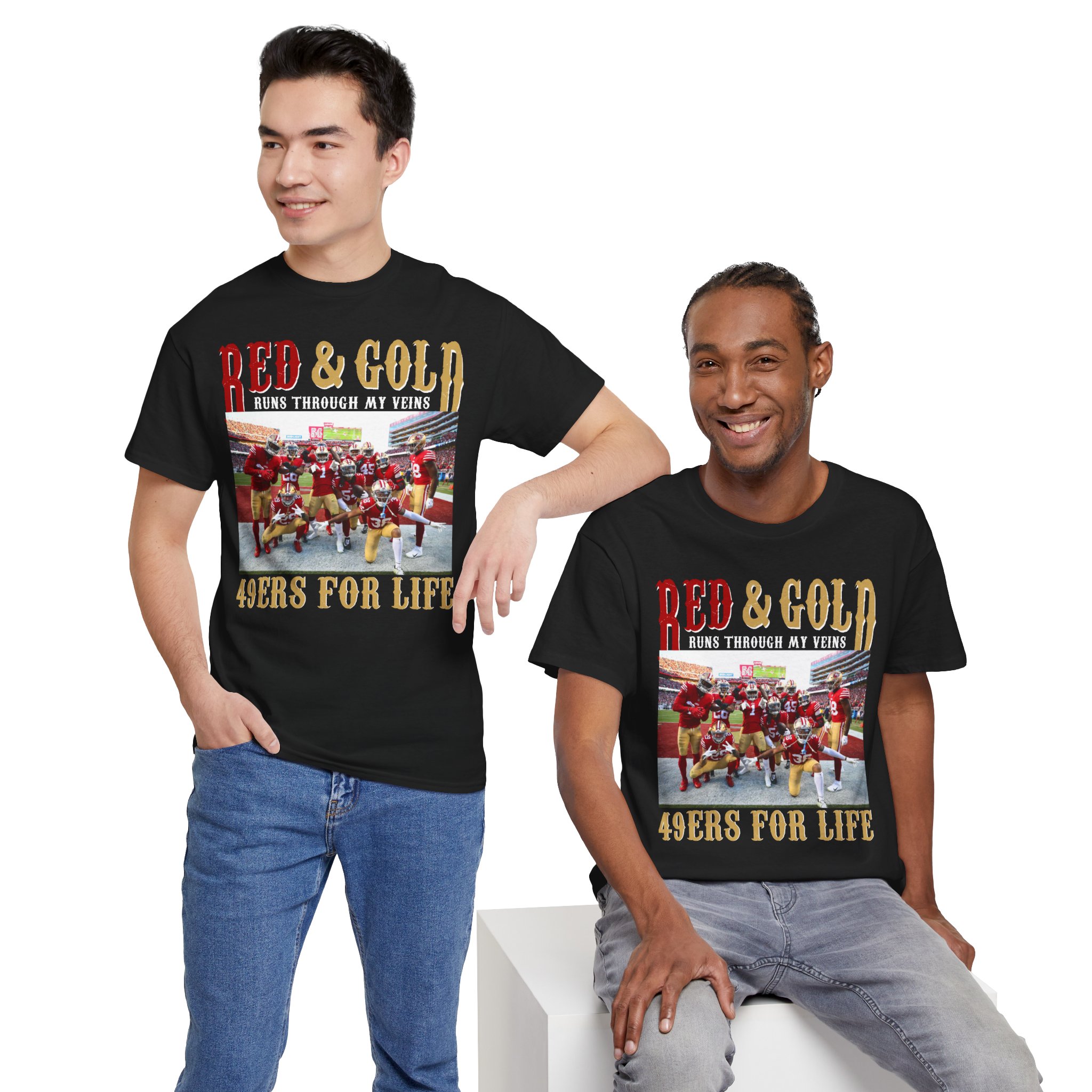 49ers For Life Unisex Heavy Cotton Tee | Sports Fan Shirt, Football Tee, Red and Gold Team Apparel, Game Day T-Shirt, Casual Wear