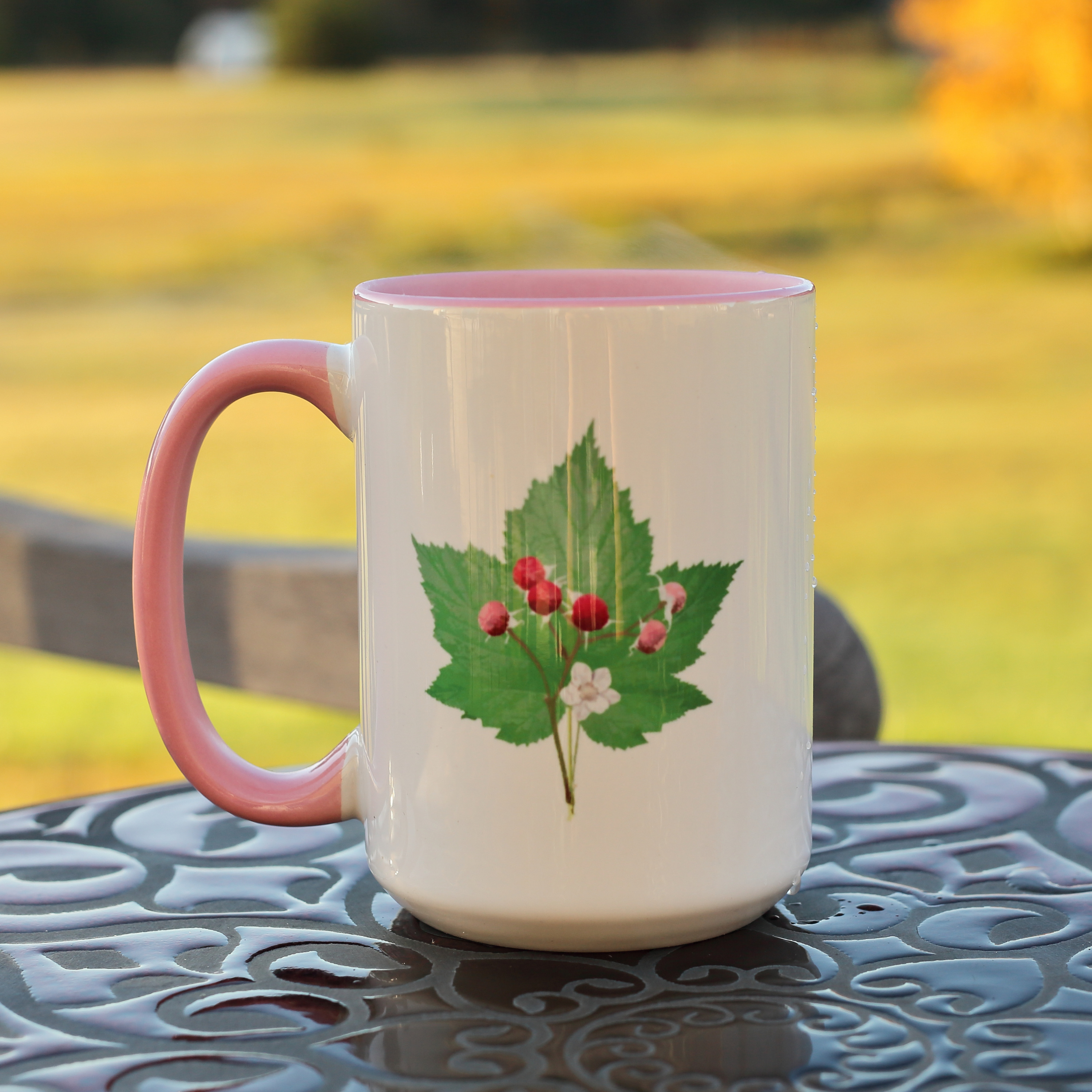Thimbleberry Leaf Mug | Pink Handle and Interior | 11oz or 15oz product thumbnail image Thimbleberry Leaf Mug | Pink Handle and Interior | 11oz or 15oz product thumbnail image