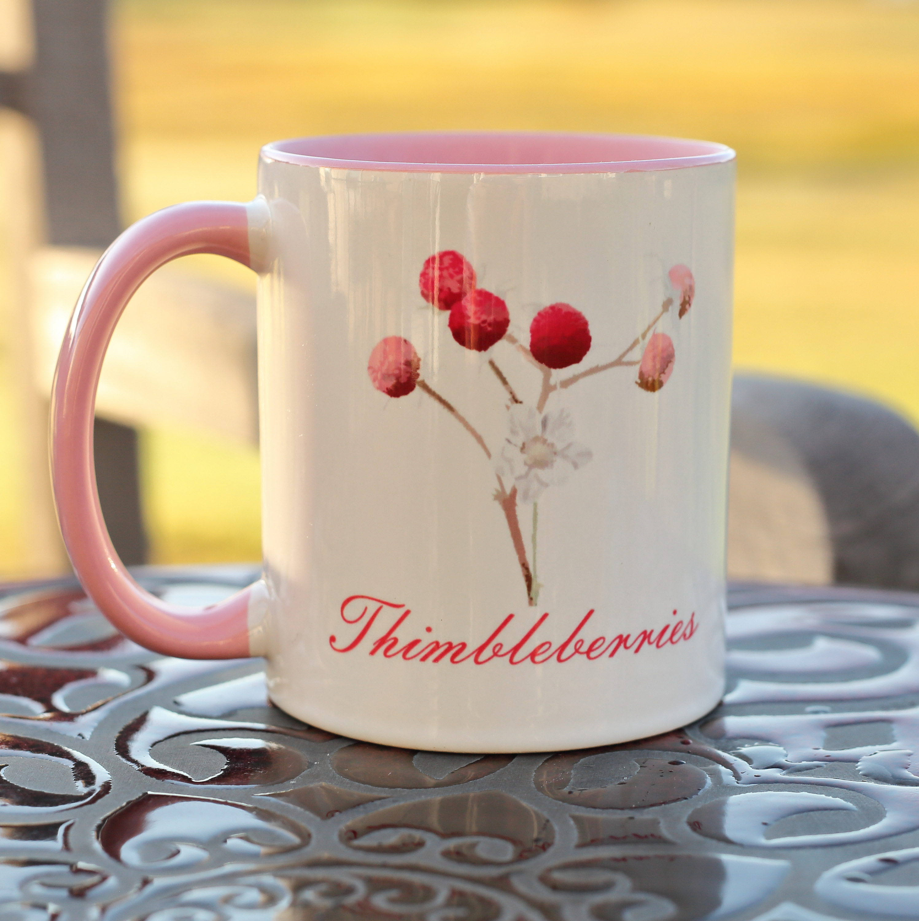 Thimbleberries and Flower Mug | Pink Handle and Interior | 11oz or 15oz product thumbnail image Thimbleberries and Flower Mug | Pink Handle and Interior | 11oz or 15oz product thumbnail image