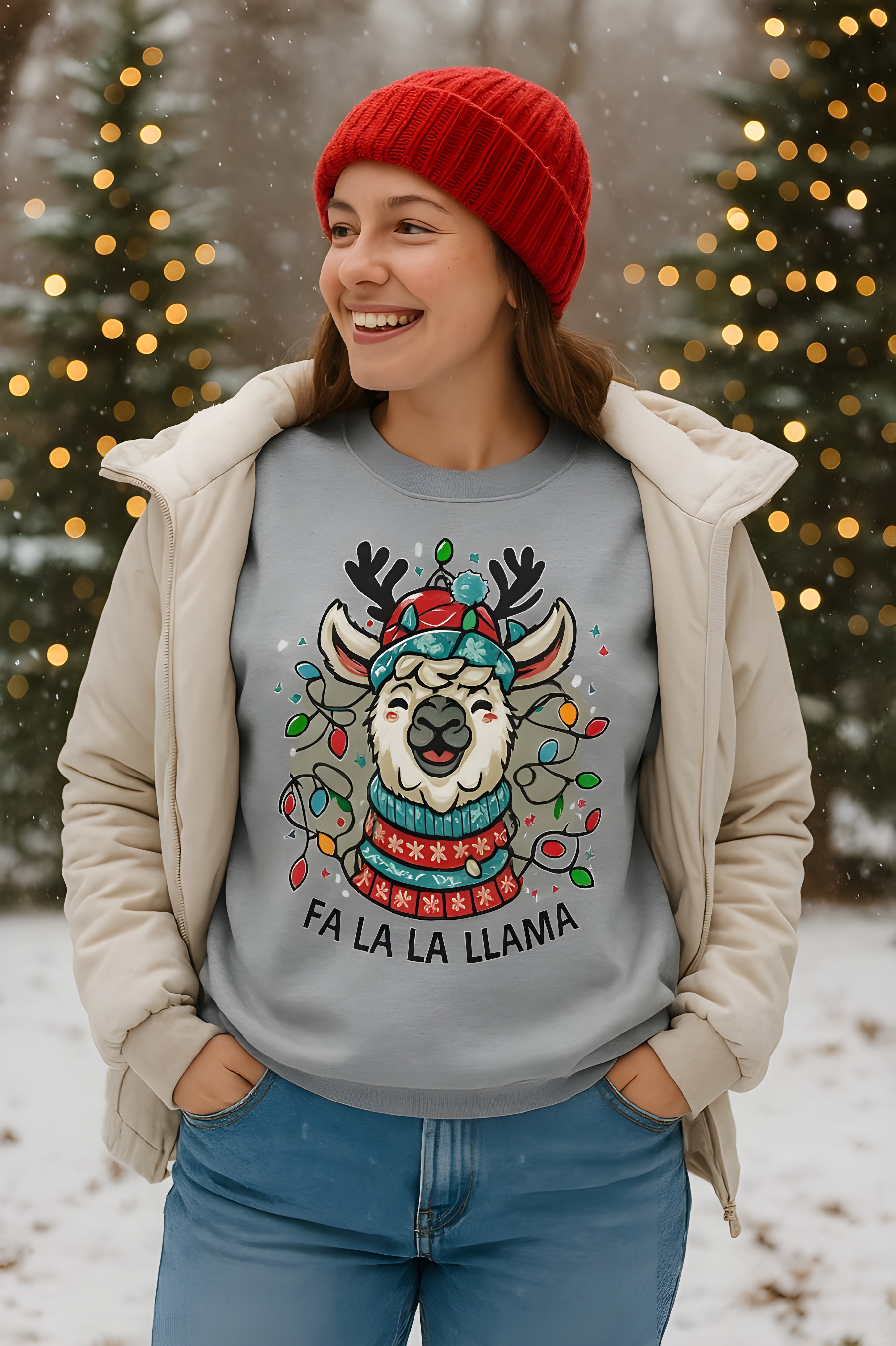 Fa La La Llama Christmas Sweatshirt – Funny Holiday Llama Ugly Sweater Style, Cozy Holiday Gift, Winter Fashion, Unisex Christmas Sweater, Fun Family Apparel product thumbnail image