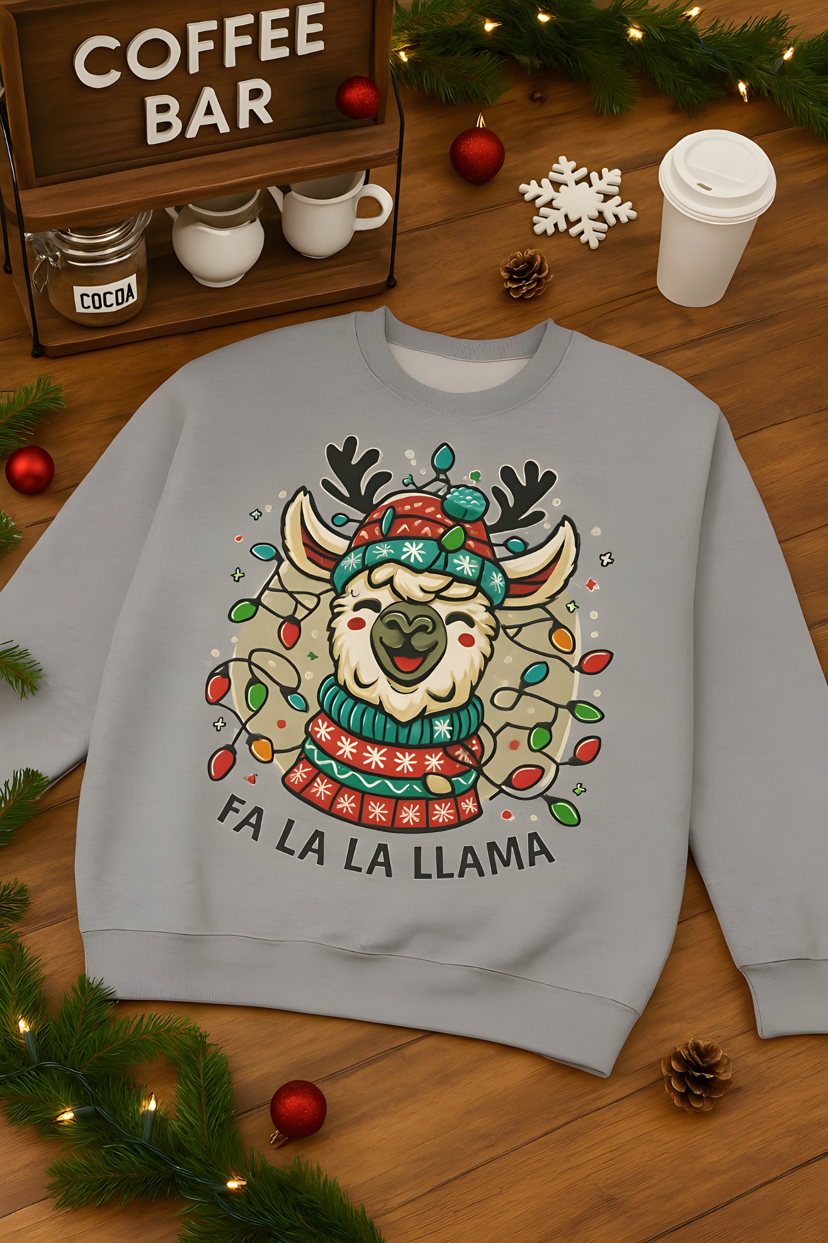 Fa La La Llama Christmas Sweatshirt – Funny Holiday Llama Ugly Sweater Style, Cozy Holiday Gift, Winter Fashion, Unisex Christmas Sweater, Fun Family Apparel product thumbnail image