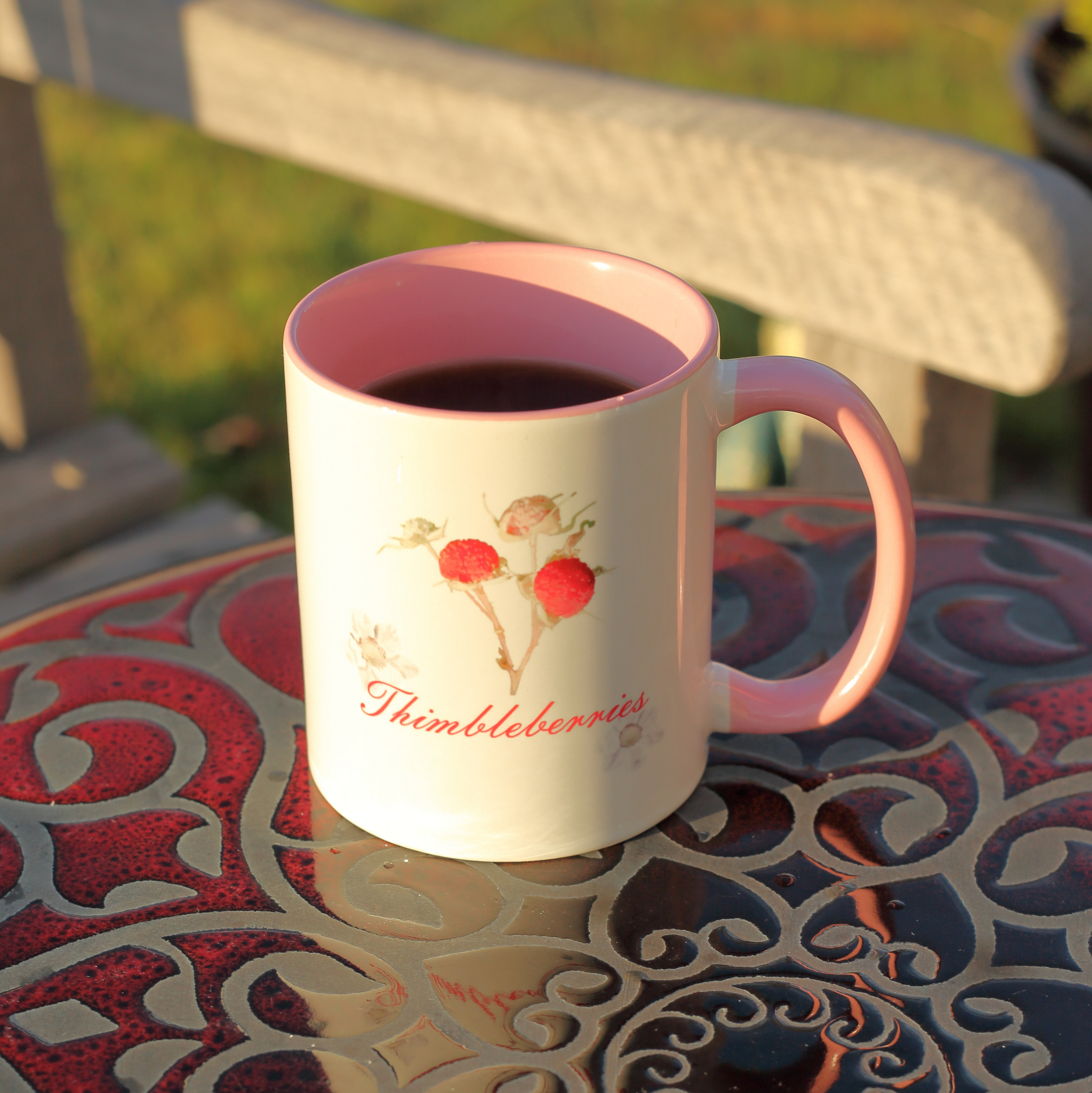 Thimbleberry Mug | Pink Handle and Interior | Thimbleberries on Stem | 11oz or 15oz product thumbnail image Thimbleberry Mug | Pink Handle and Interior | Thimbleberries on Stem | 11oz or 15oz product thumbnail image
