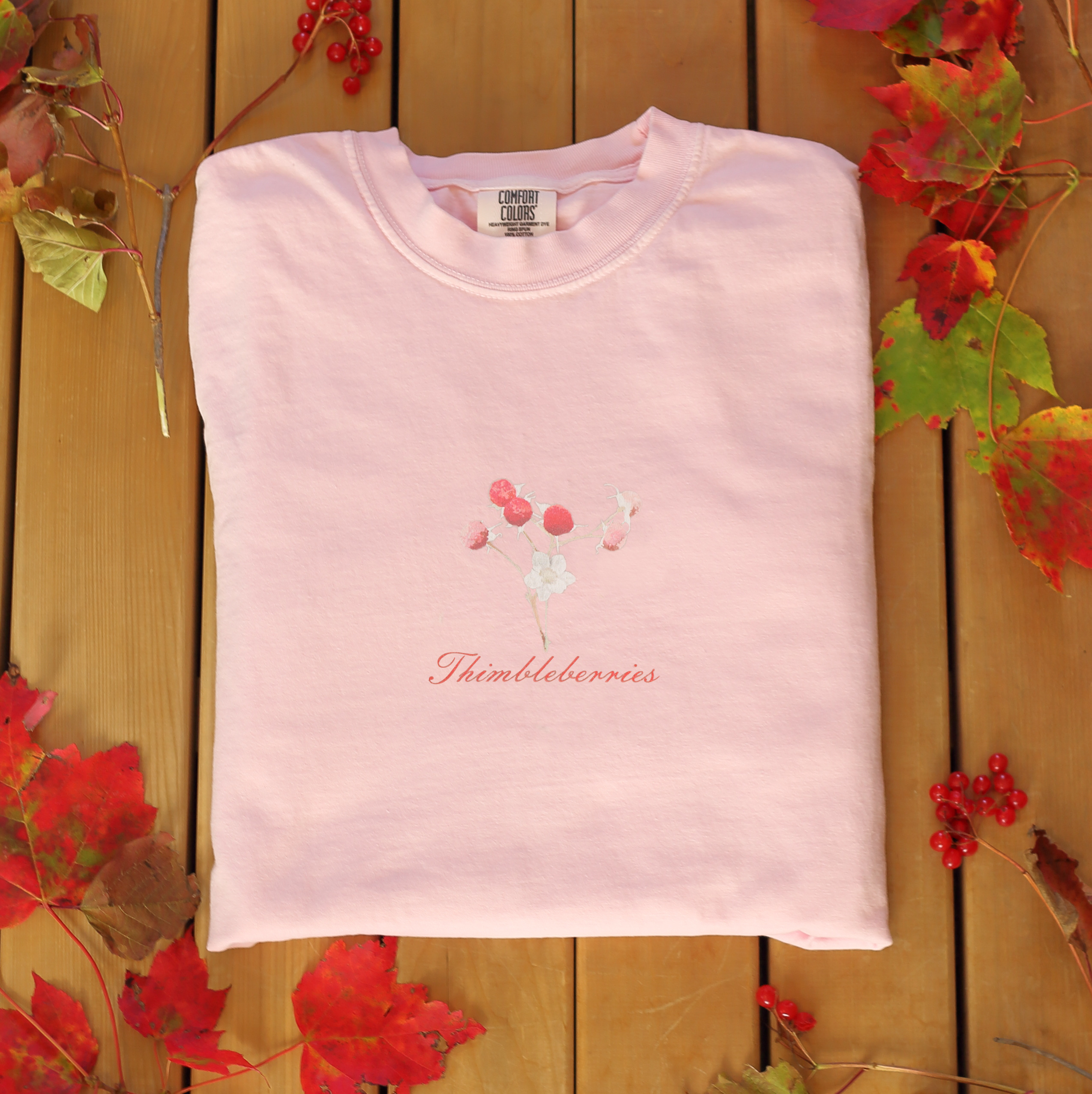 Thimbleberries and Flower Medium-weight T-Shirt | Garment-Dyed Cotton Tee | Comfort Colors® 1717 | Unisex Sizing Thimbleberries and Flower Medium-weight T-Shirt | Garment-Dyed Cotton Tee | Comfort Colors® 1717 | Unisex Sizing
