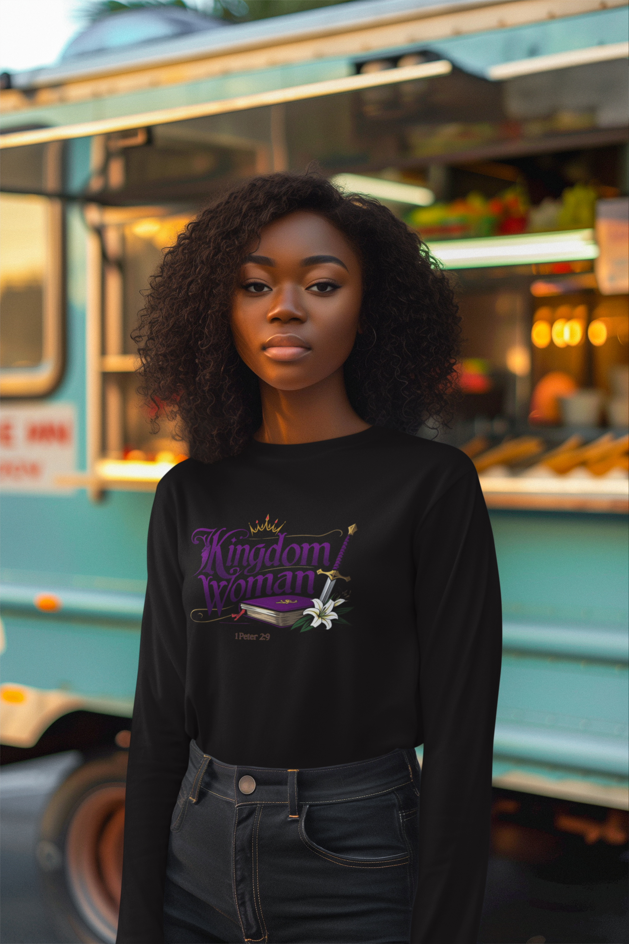 "Kingdom Woman" Faithful Women Long Sleeve Tee, Inspirational Gift product thumbnail image "Kingdom Woman" Faithful Women Long Sleeve Tee, Inspirational Gift product thumbnail image