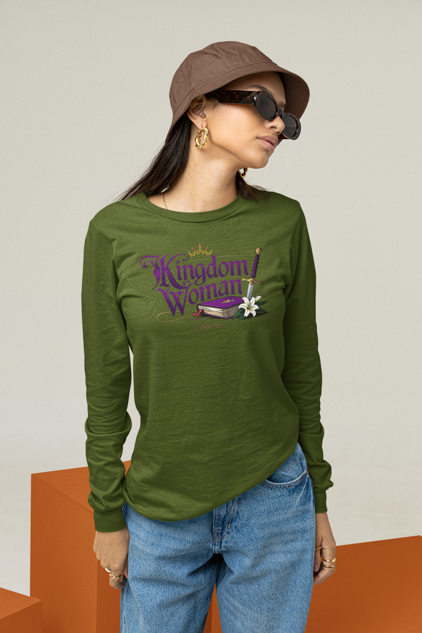 "Kingdom Woman" Faithful Women Long Sleeve Tee, Inspirational Gift product thumbnail image "Kingdom Woman" Faithful Women Long Sleeve Tee, Inspirational Gift product thumbnail image
