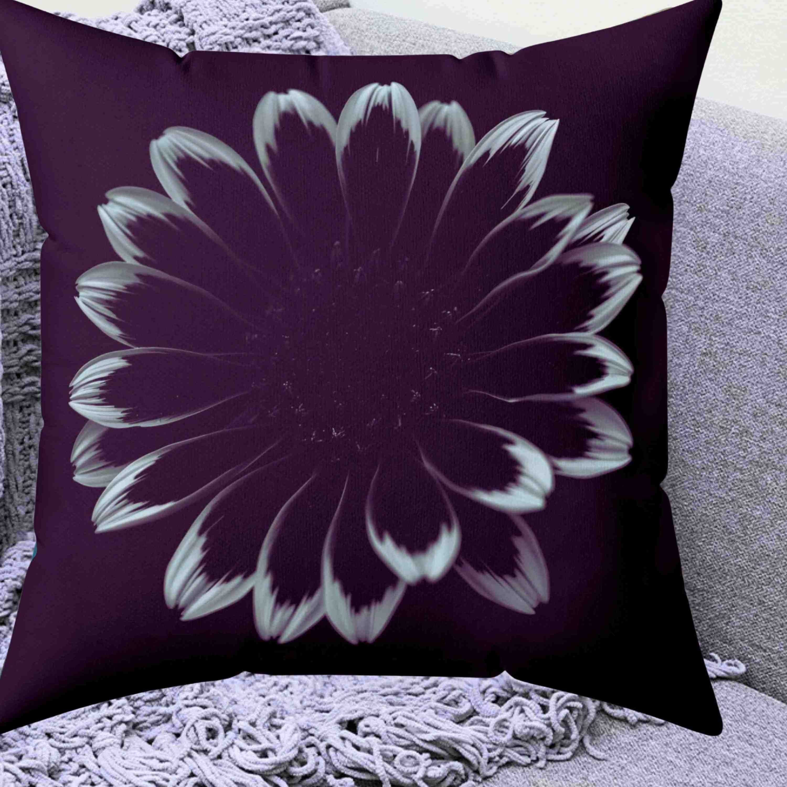 Black Floral Decorative Pillow - Modern Home Accent, Cozy Living Room Cushion, Unique Gift Idea, Seasonal Decor, Floral Design product thumbnail image