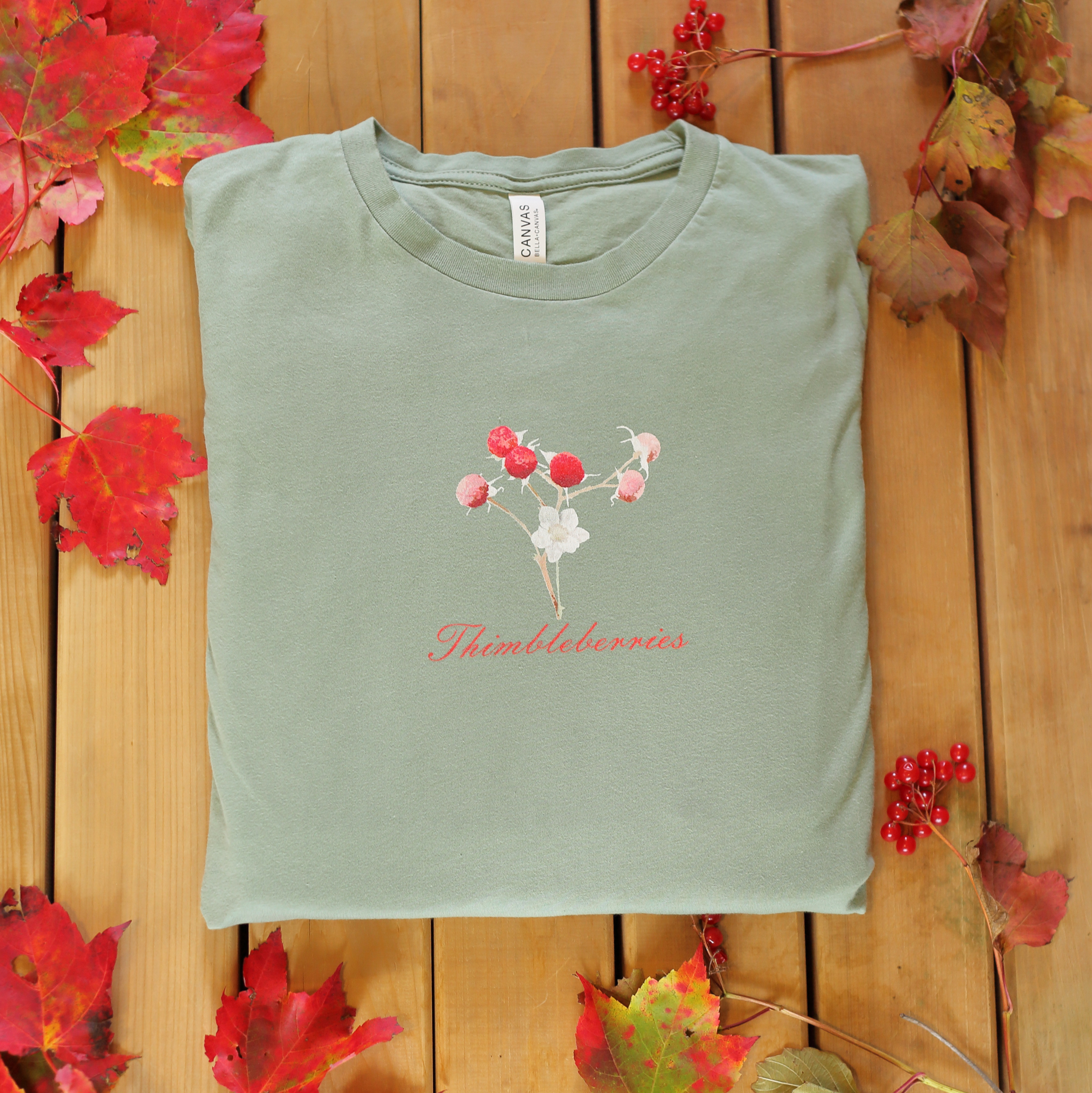 Thimbleberries and Flower Lightweight T-Shirt | Soft Cotton Bella+Canvas 3001 | Unisex Sizing product thumbnail image