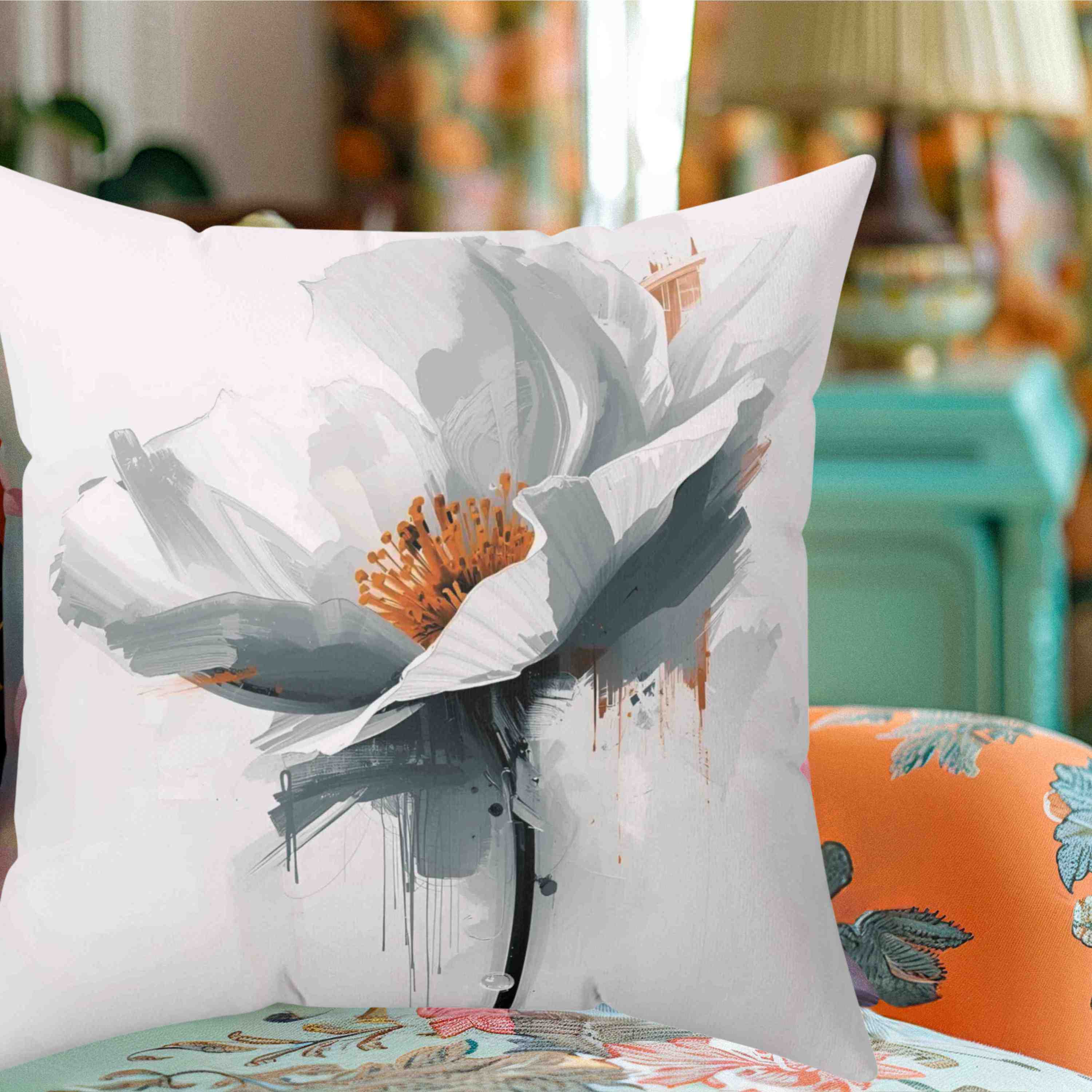 Abstract Floral Decorative Throw Pillow | Modern Home Decor, Couch Cushion, Gift for Her, Spring Accent, Flower Pillow