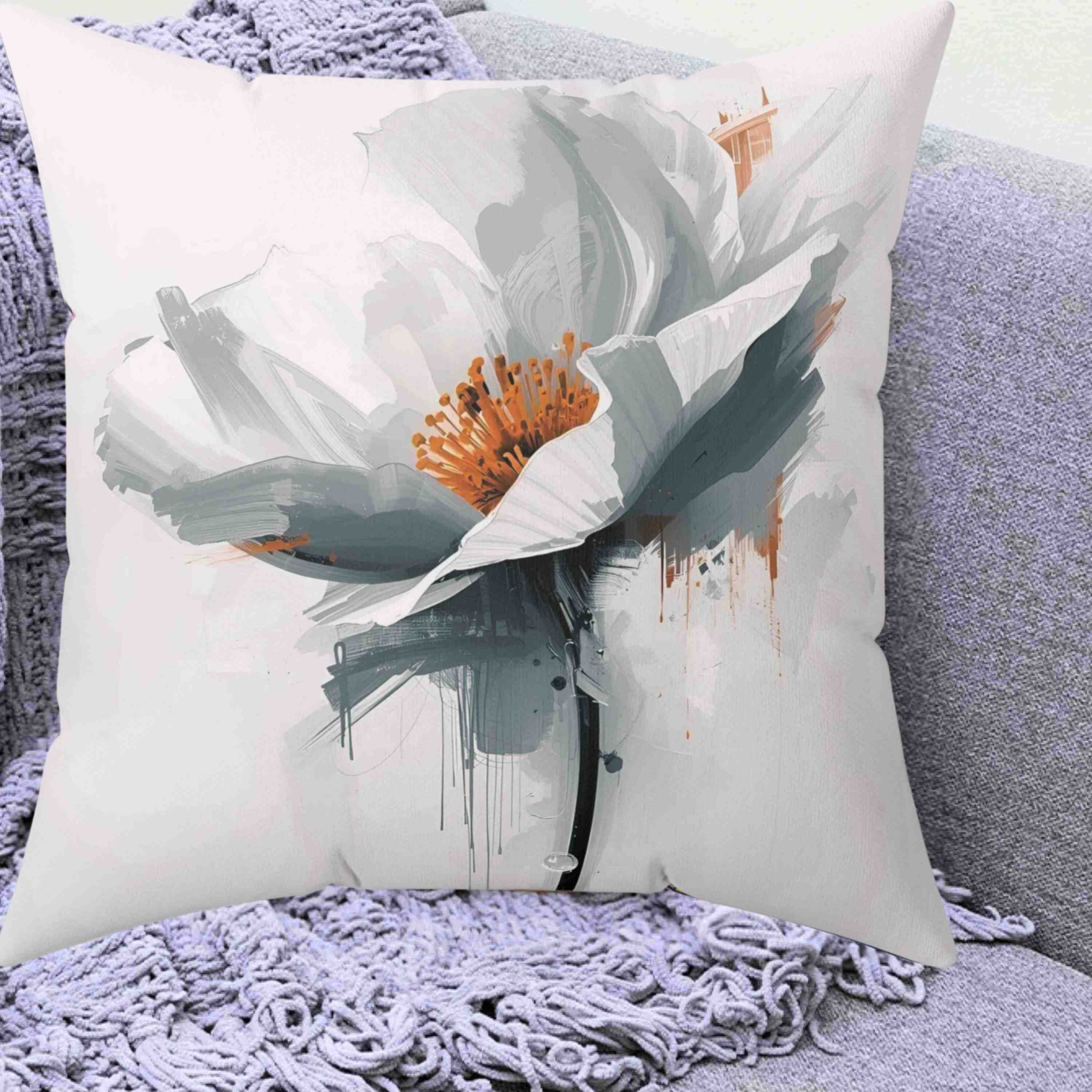 Abstract Floral Decorative Throw Pillow | Modern Home Decor, Couch Cushion, Gift for Her, Spring Accent, Flower Pillow product thumbnail image