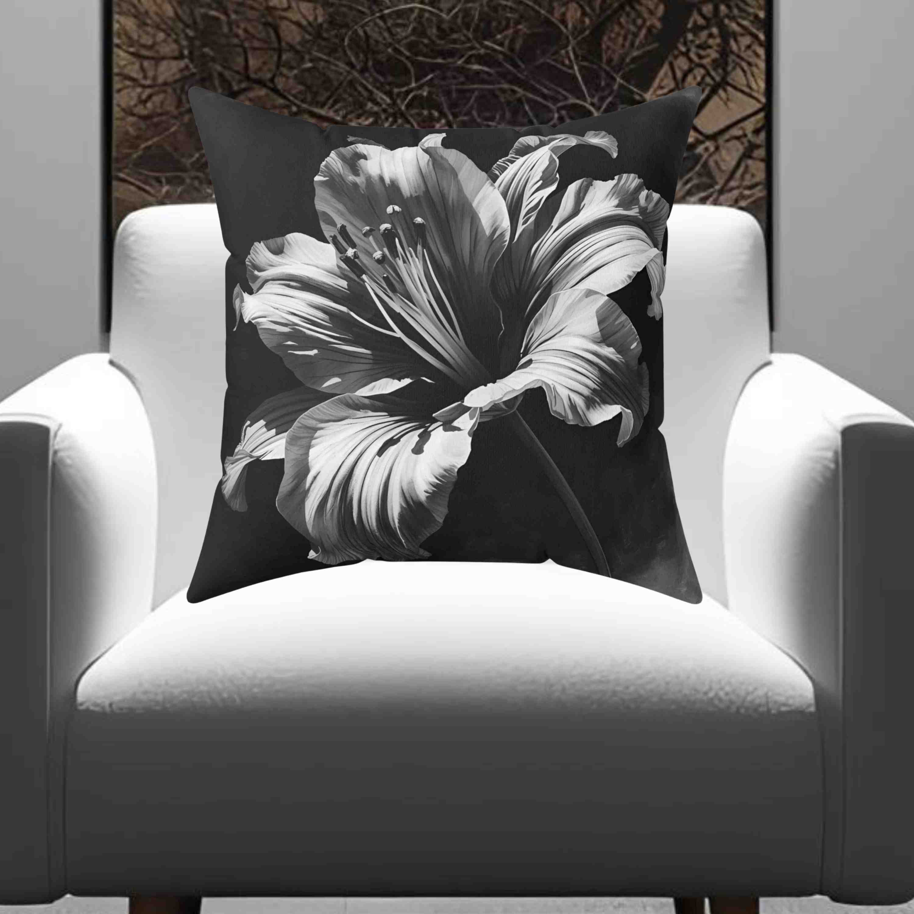 Monochromatic Elegant Black White Floral Throw Pillow, Black and White Decorative Cushion, Modern Home Decor, Gift for Her, Floral Accent Pillow product thumbnail image