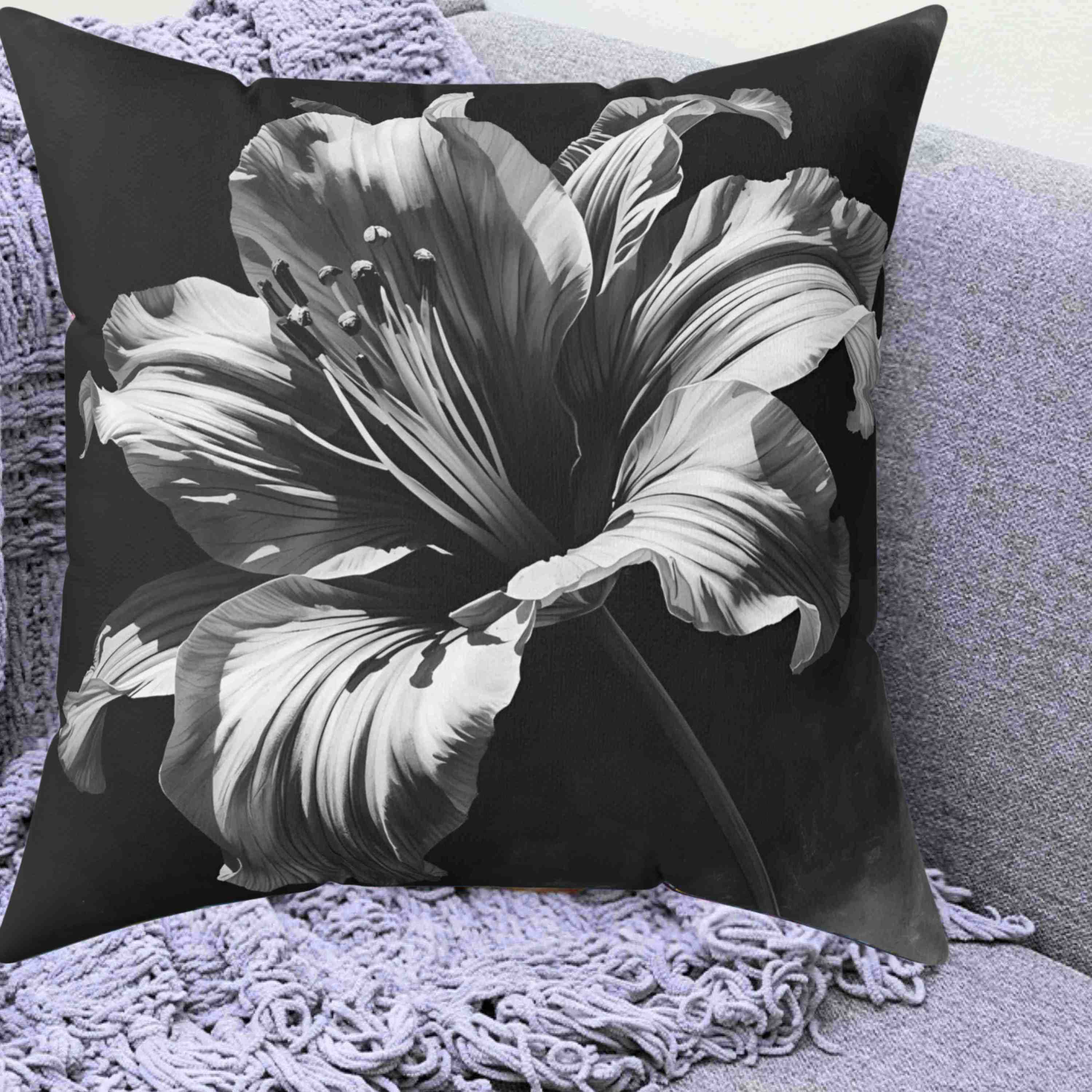 Monochromatic Elegant Black White Floral Throw Pillow, Black and White Decorative Cushion, Modern Home Decor, Gift for Her, Floral Accent Pillow Monochromatic Elegant Black White Floral Throw Pillow, Black and White Decorative Cushion, Modern Home Decor, Gift for Her, Floral Accent Pillow