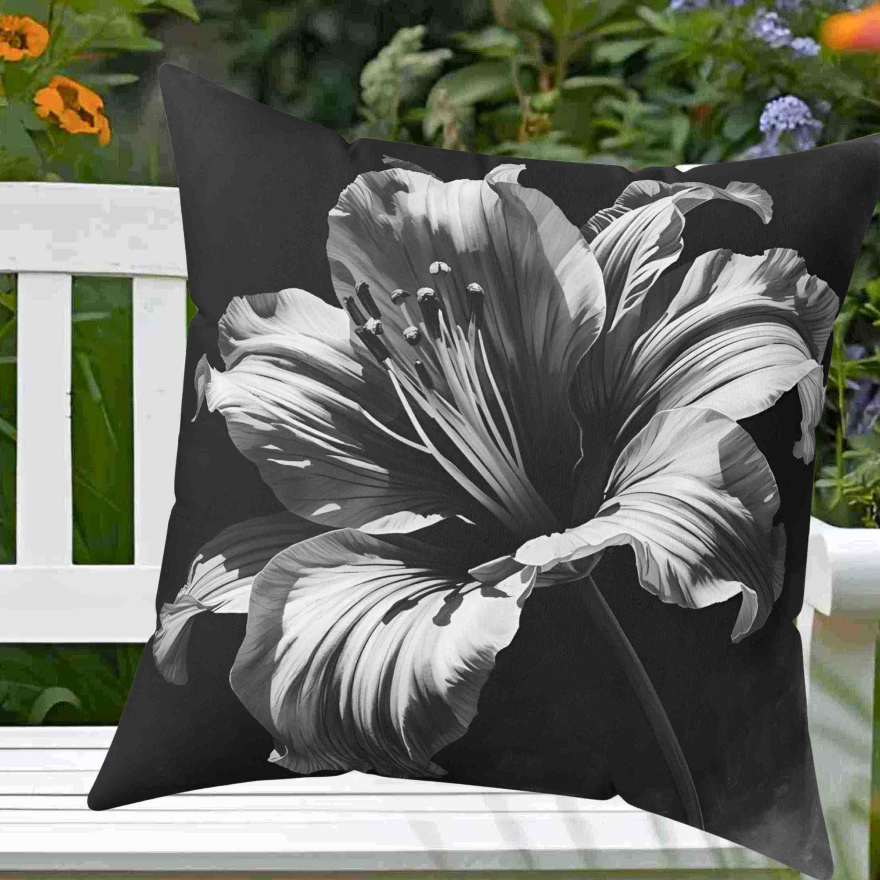 Monochromatic Elegant Black White Floral Throw Pillow, Black and White Decorative Cushion, Modern Home Decor, Gift for Her, Floral Accent Pillow product thumbnail image