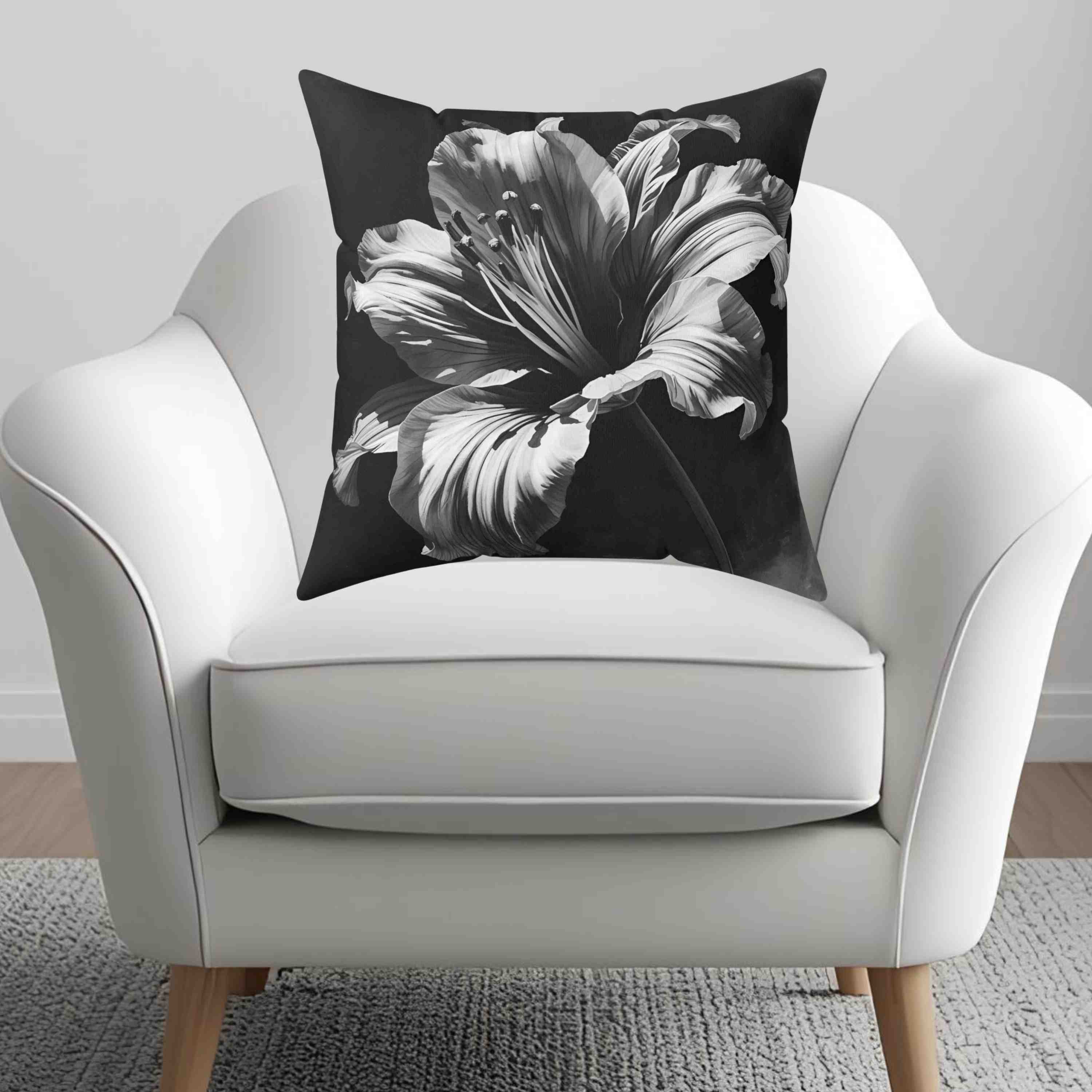 Monochromatic Elegant Black White Floral Throw Pillow, Black and White Decorative Cushion, Modern Home Decor, Gift for Her, Floral Accent Pillow product thumbnail image